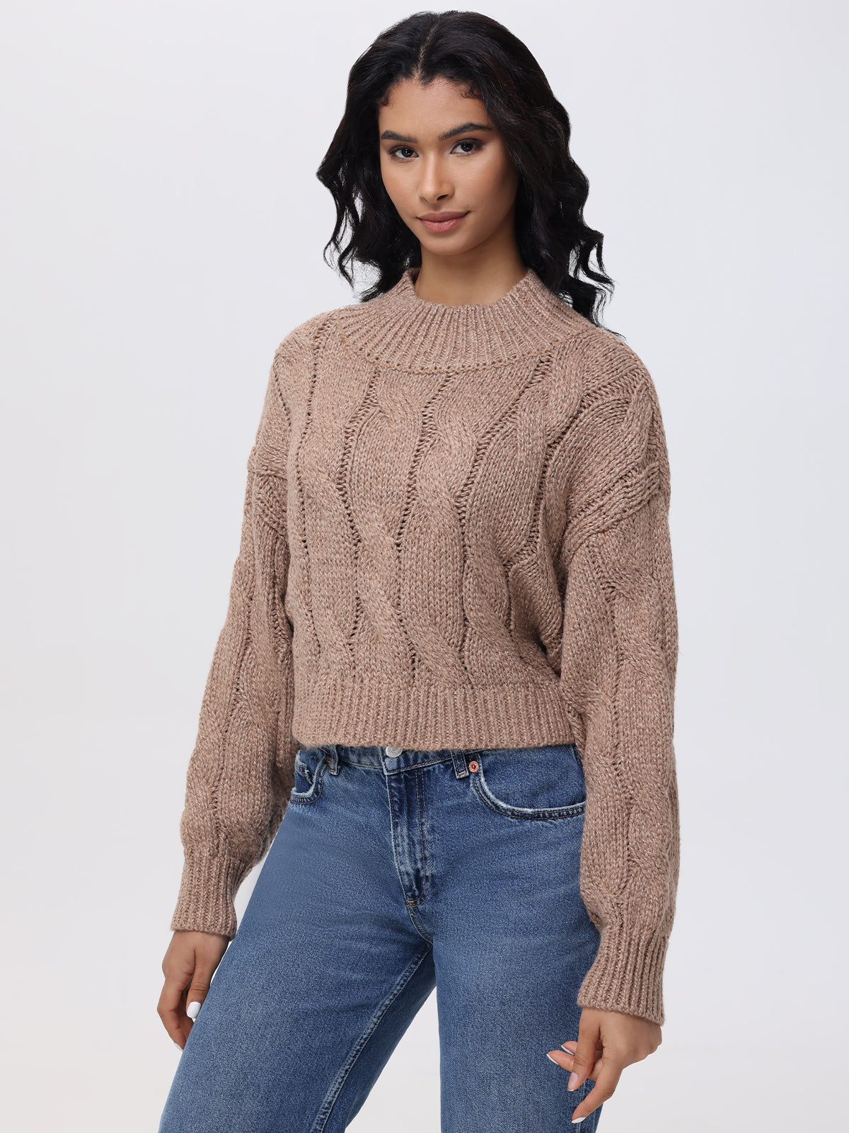 Lola Metallic Cable Knit Crop Sweater - Women's Fashion Winter Pullover for Casual Outfits & Holiday Parties