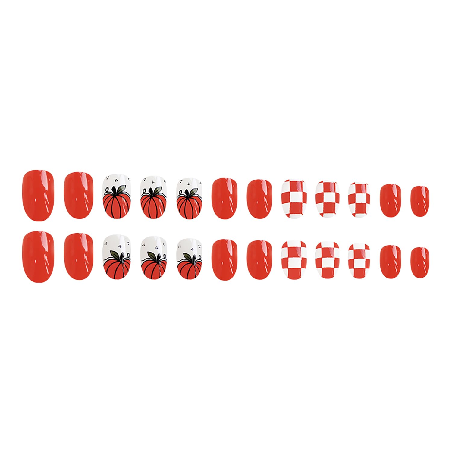24Pcs Halloween Press on Nails Short Square - Red & White Pumpkin Design Acrylic Fake Nails for Women | Glossy Full Cover Artificial Nails | Perfect for Halloween Parties, Cosplay & Daily Wear