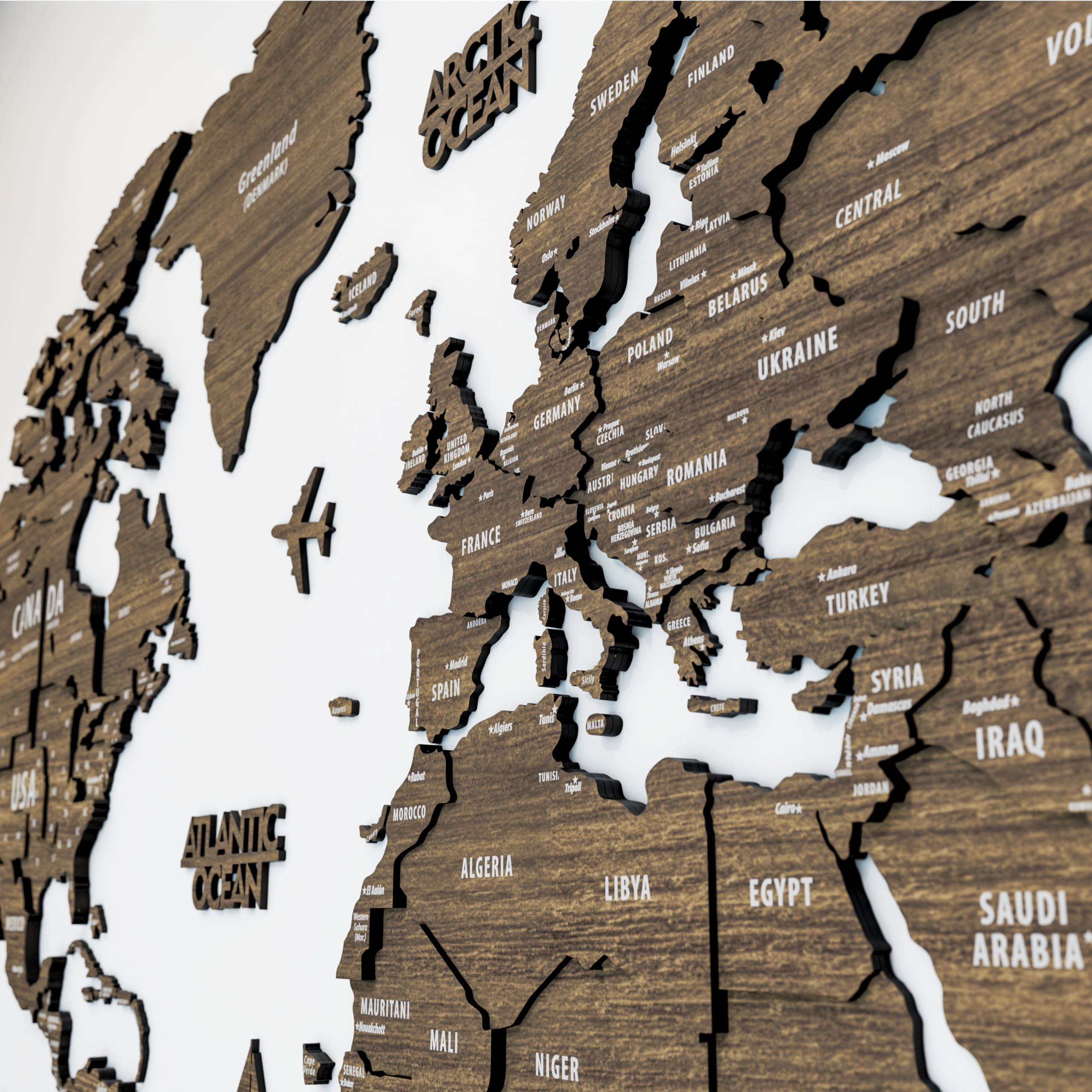 3D Wooden World Map Wall Art - Multilayered Travel Map with States & Capitals - Home Office Decor for Living Room, Bedroom - Perfect Gift for Travelers, Men, Birthday Present - Housewarming & Wedding Decor Idea