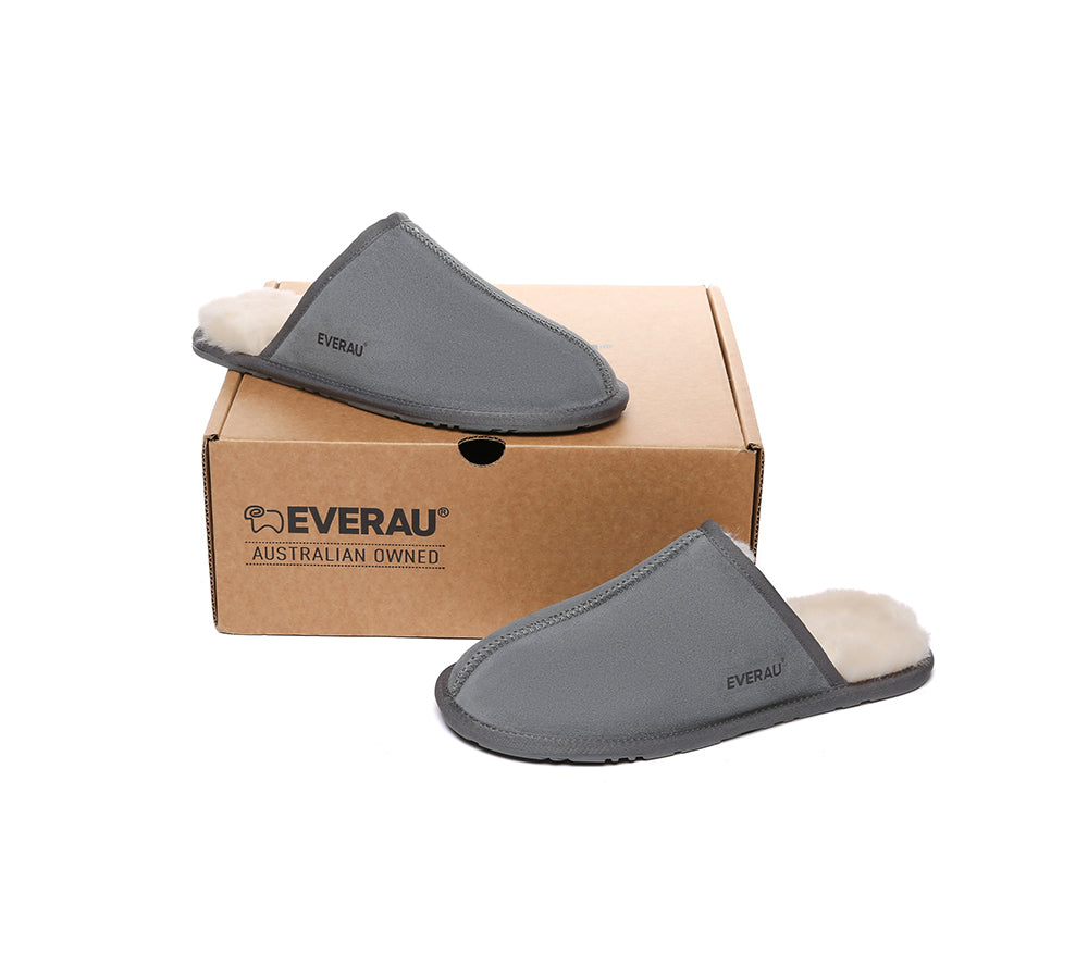 EVERAU® Men's UGG Slippers - Genuine Sheepskin Wool Scuff Bennett Slippers for Indoor Comfort & Warmth | Perfect for Home, Office & Winter Relaxation