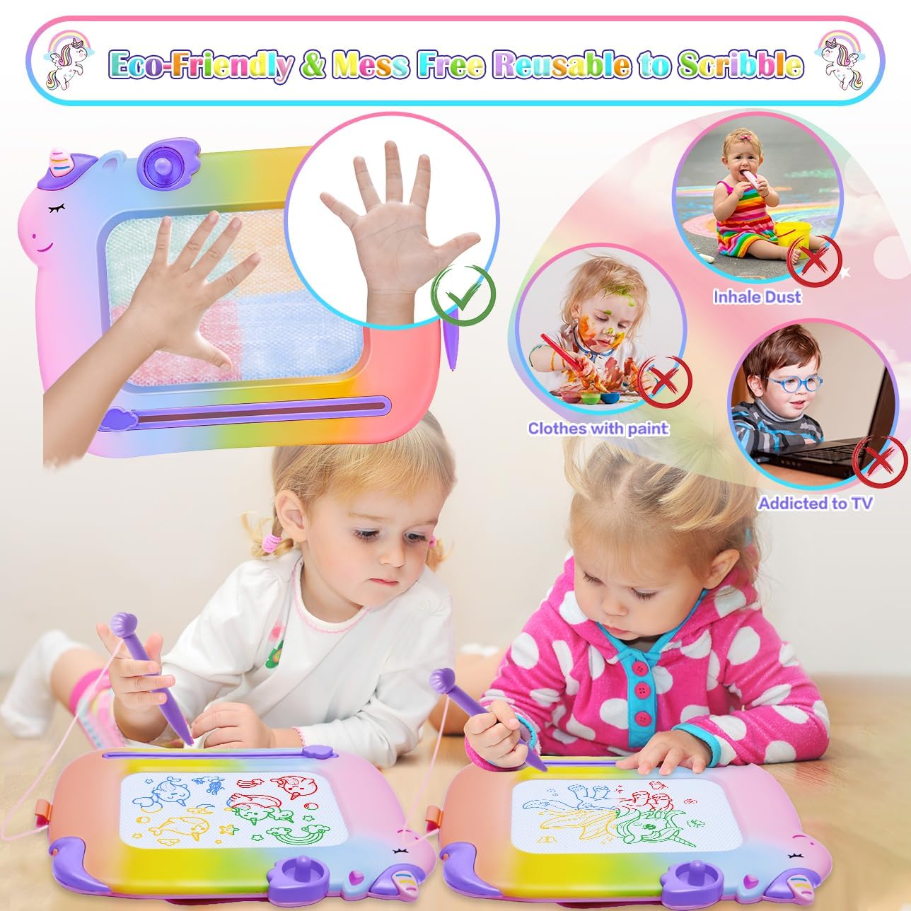 **Magnetic Drawing Board for Toddlers 1-3 Years - Educational Doodle Board for Boys & Girls - Unicorn Toys for Kids - Perfect Christmas & Birthday Gift for 1, 2, 3 Year Olds - Ideal for Home, Travel & Preschool Learning**
