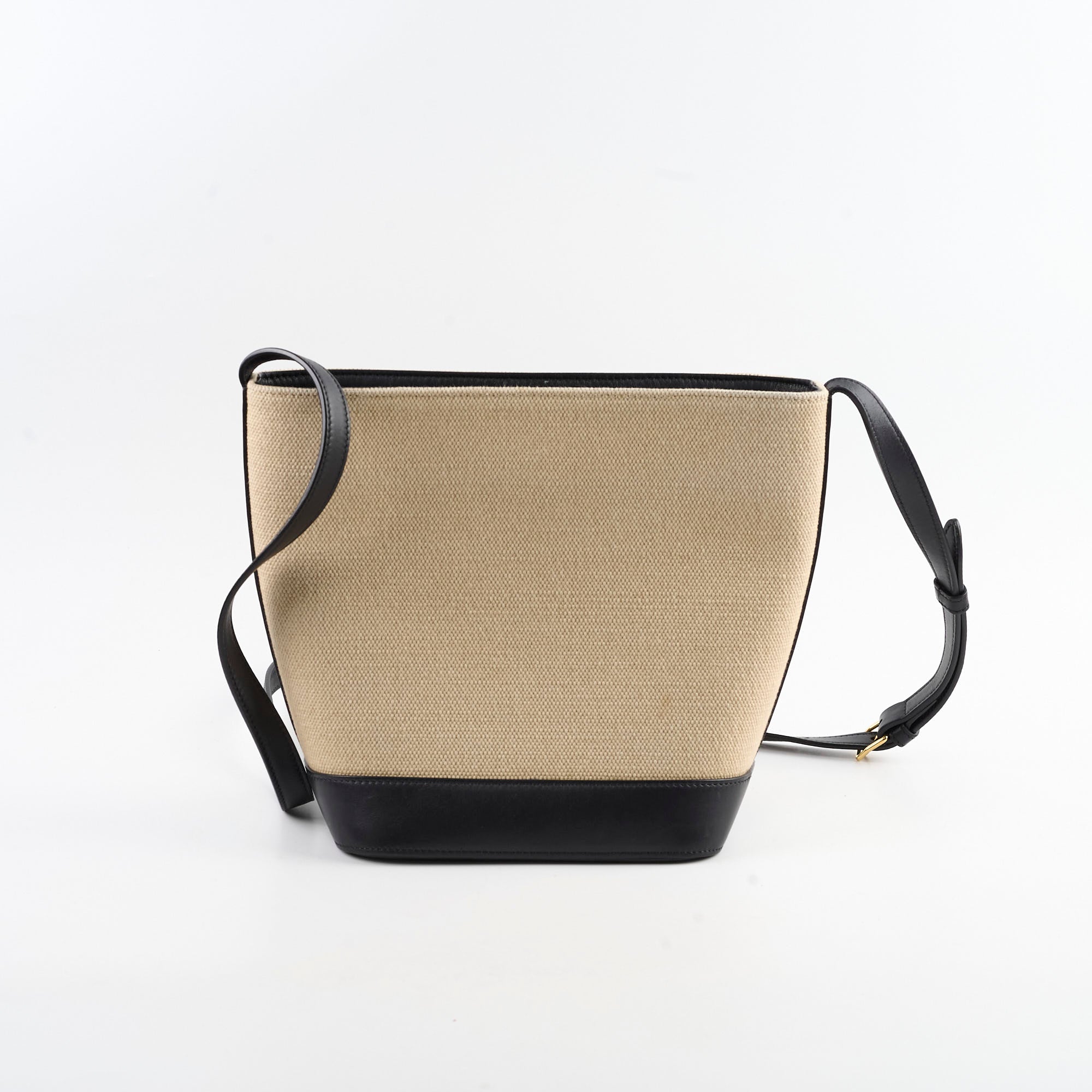 Celine Triomphe Canvas and Calfskin Bucket Bag in Beige & Black | Luxury Designer Handbag for Women | Perfect for Everyday Use, Work, and Special Occasions