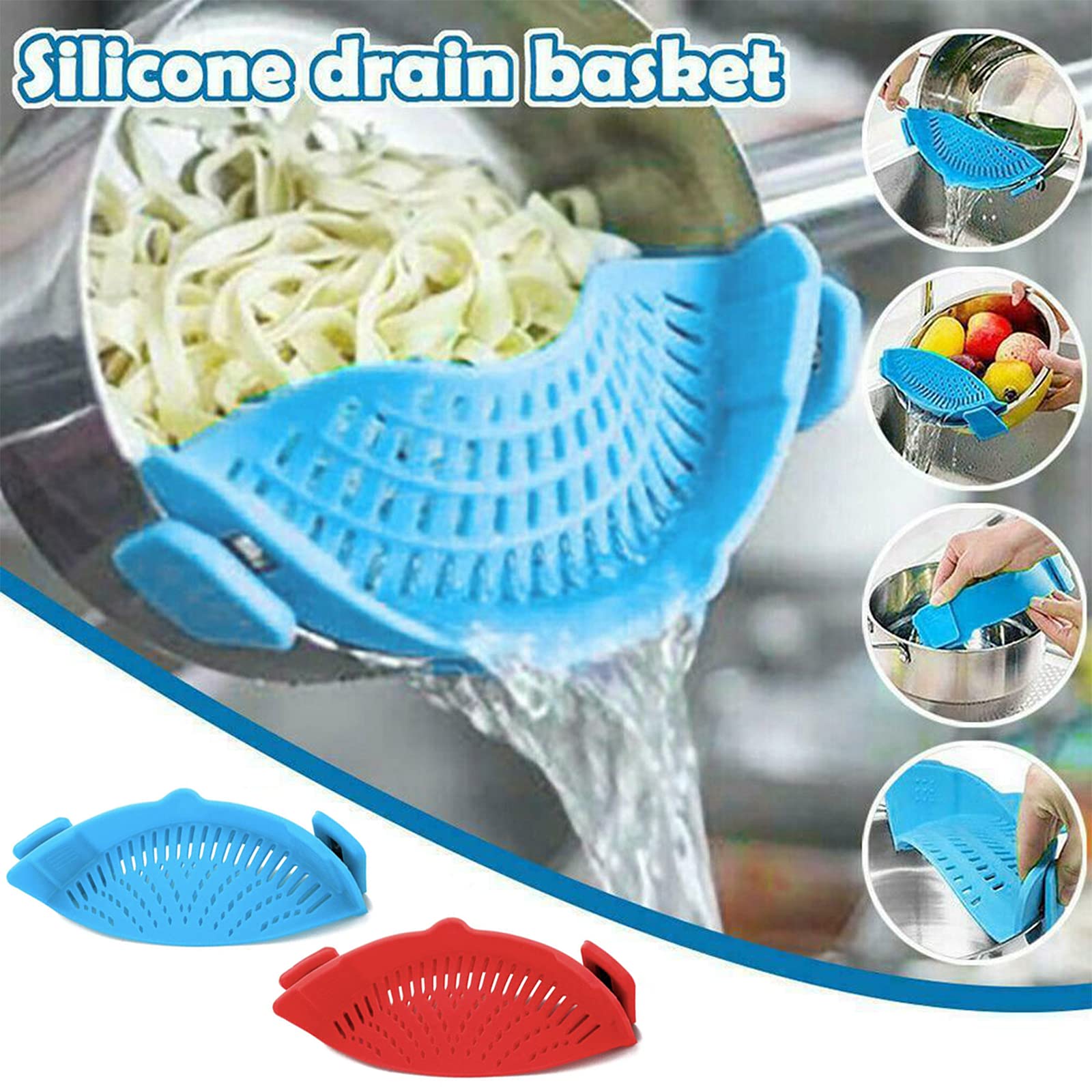 2 Pack Silicone Clip-On Strainers - Universal Fit for All Pots & Bowls - Perfect for Draining Pasta, Meat, Vegetables & Fruits - Ideal for Cooking, Meal Prep & Kitchen Use