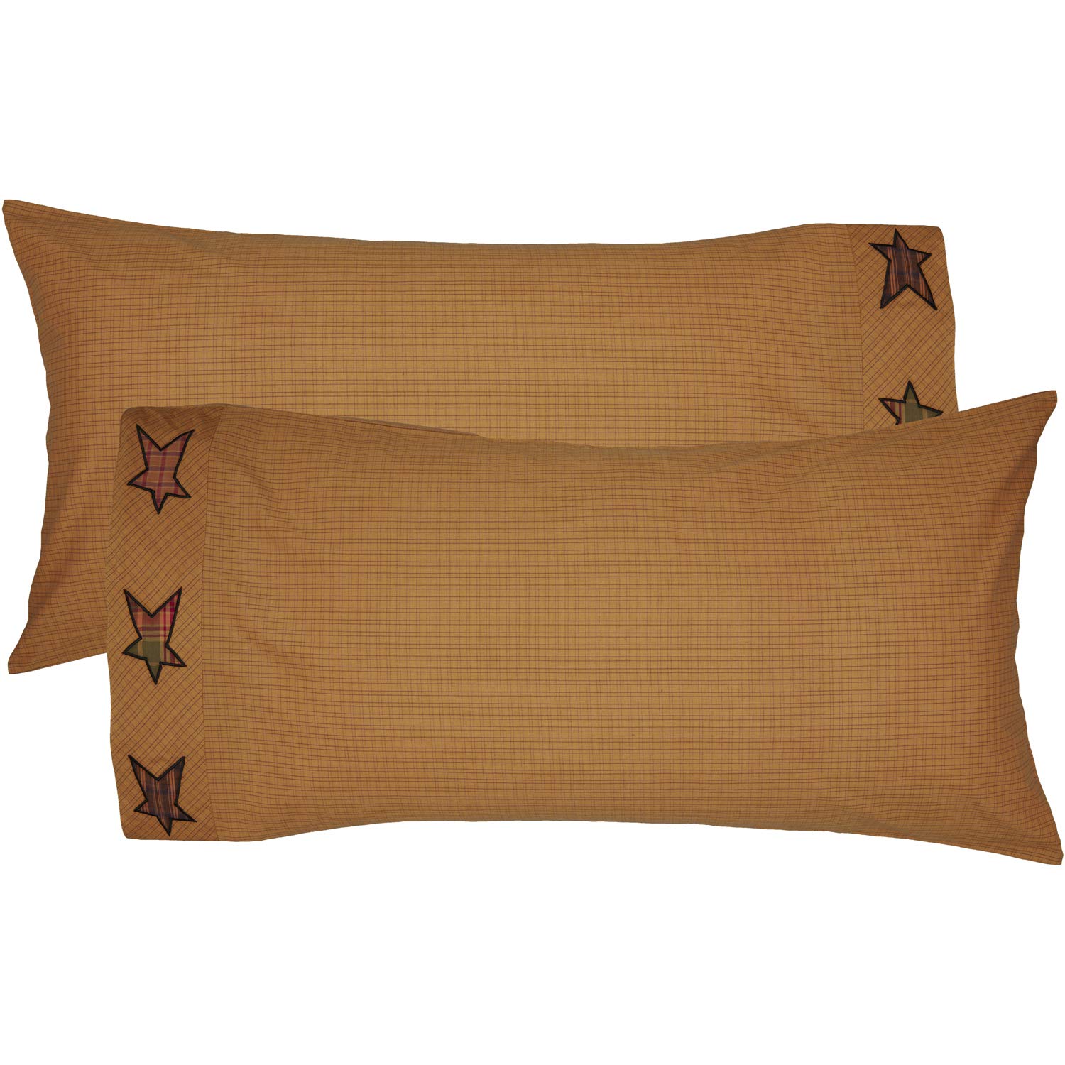 VHC Brands Stratton Star Cotton Primitive King Pillow Case Set of 2 - Dark Khaki Tan for Farmhouse & Rustic Bedroom Decor