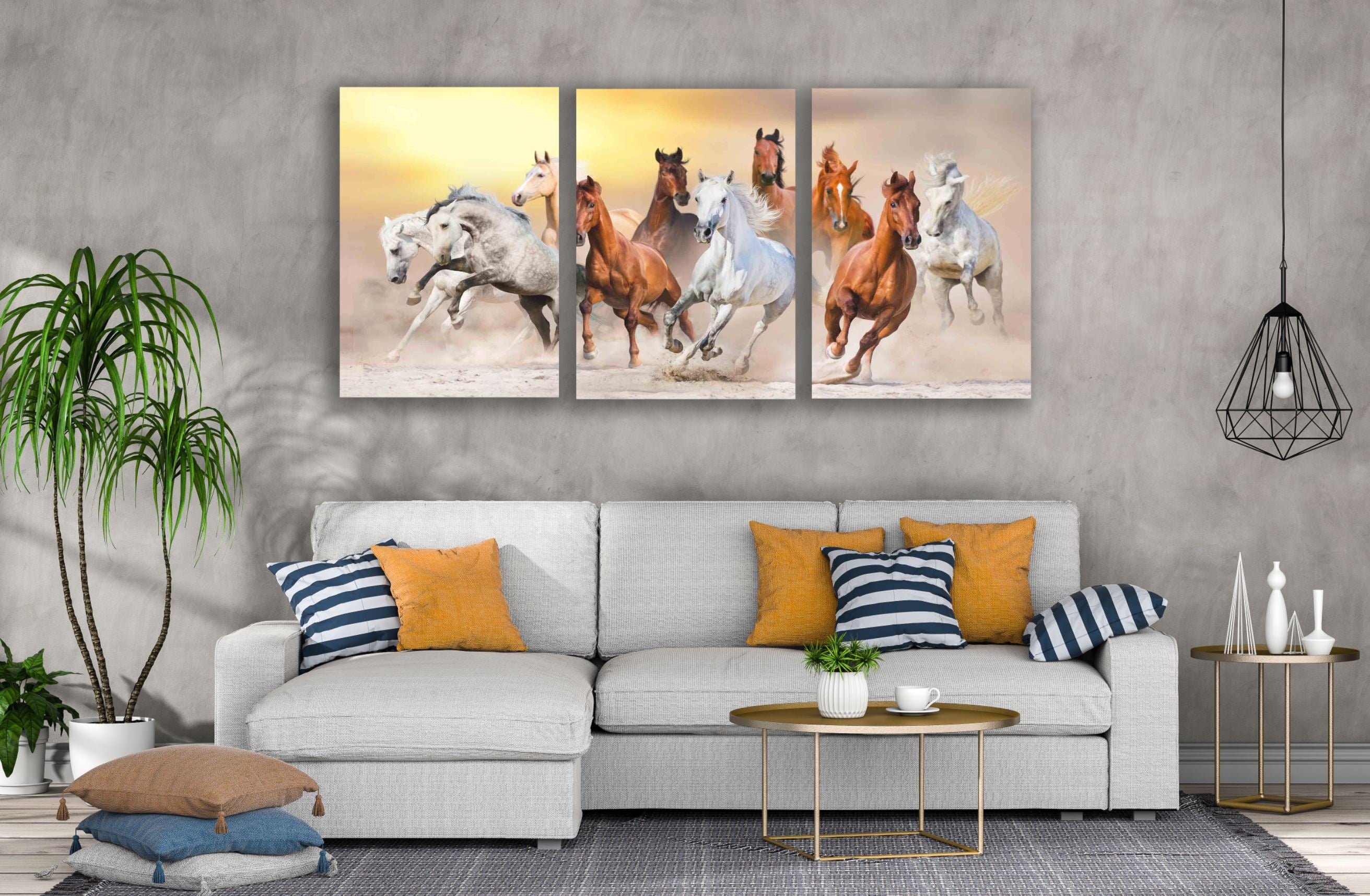 3-Piece Running Horses Wall Art Canvas Print - High Quality 100% Australian Made - Ready to Hang - Perfect for Living Room, Bedroom & Office Decor