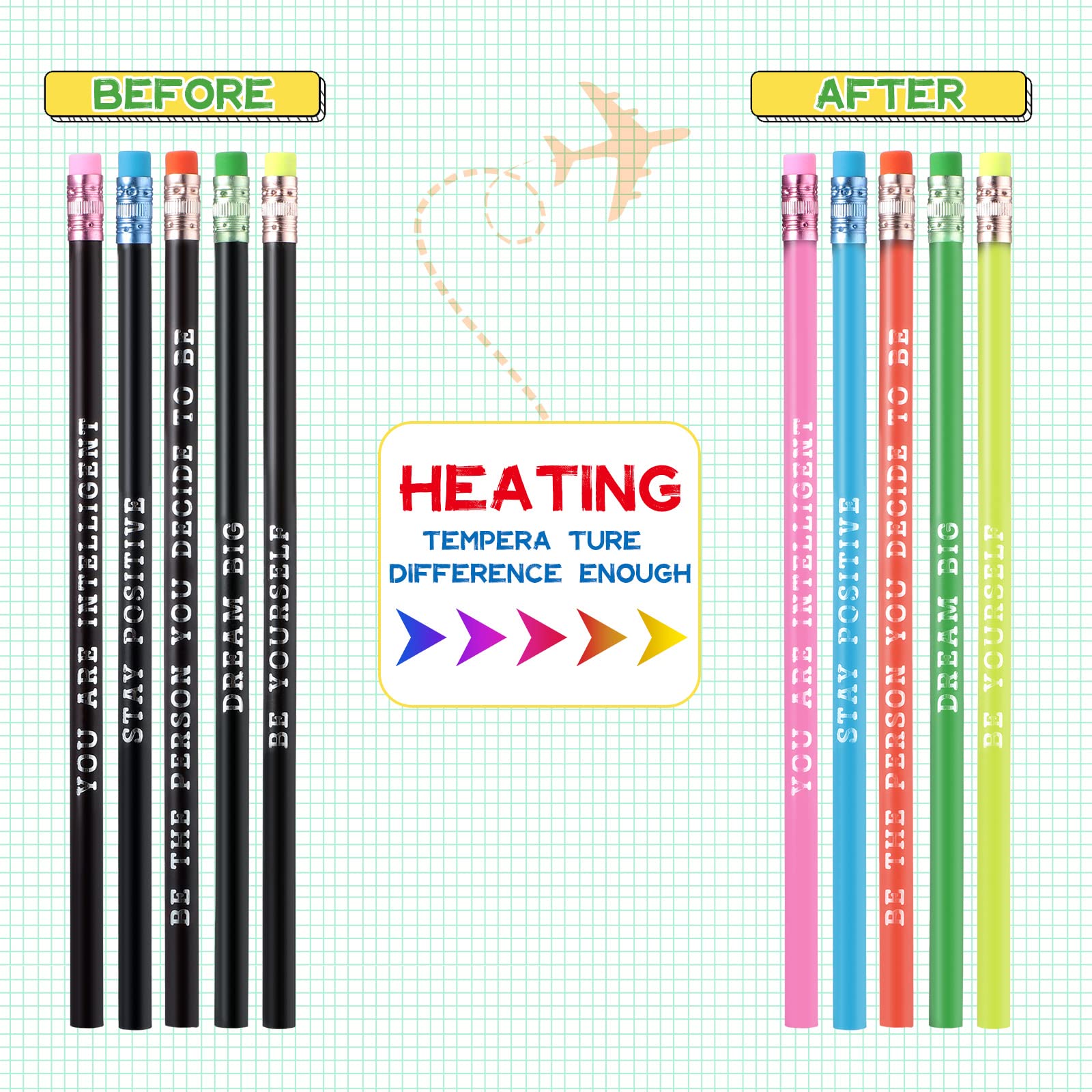 60 Pcs Personalized Motivational Pencils with Name - Inspirational Color Changing Mood Pencils for Students & Kids (Black, Fresh Style) - Perfect for School, Gifts & Classroom Rewards