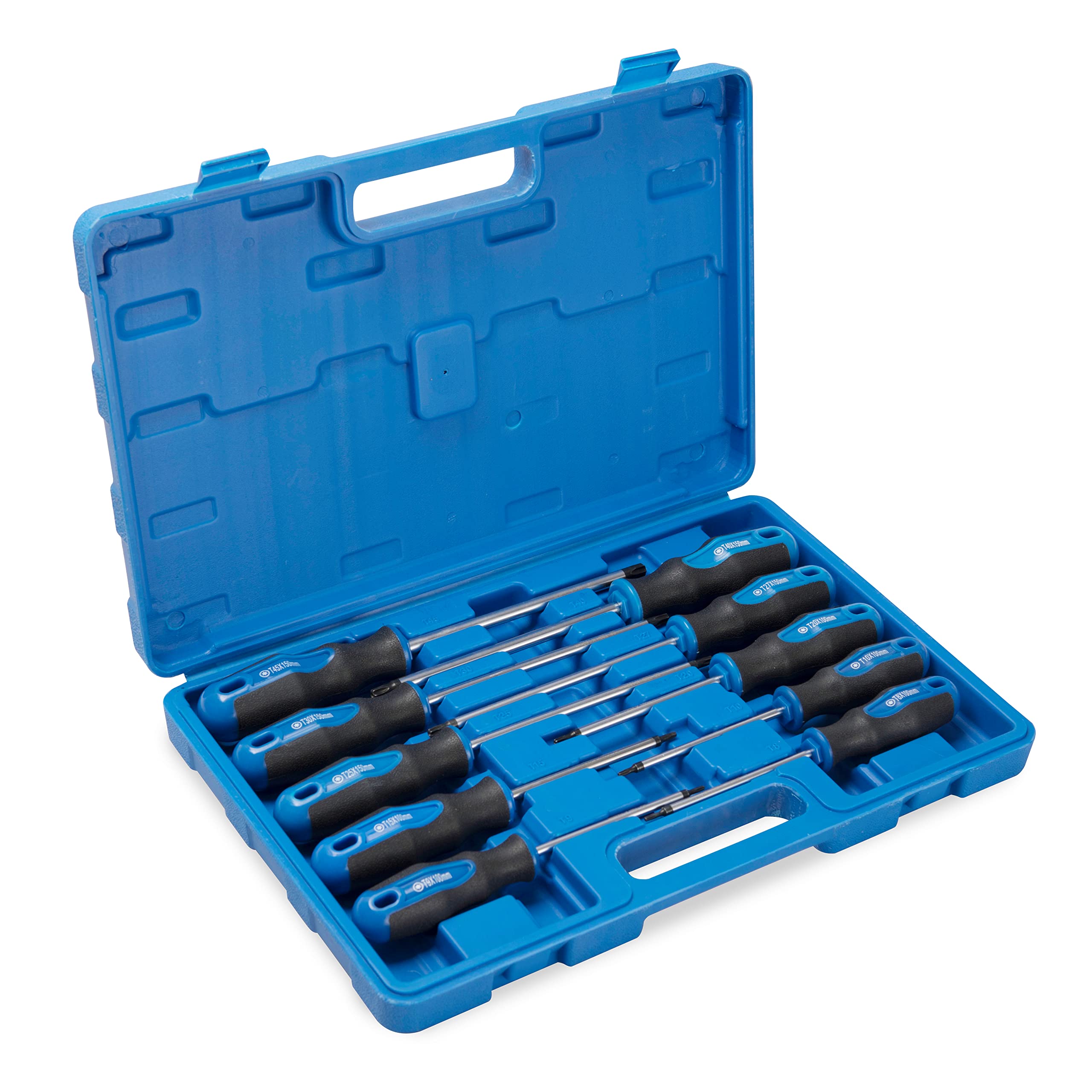 Professional 10-Piece Magnetic Torx Screwdriver Set with Black Finish & Center Hole - High Torque Cushion Grip for Automotive, Electronics & DIY Home Repair