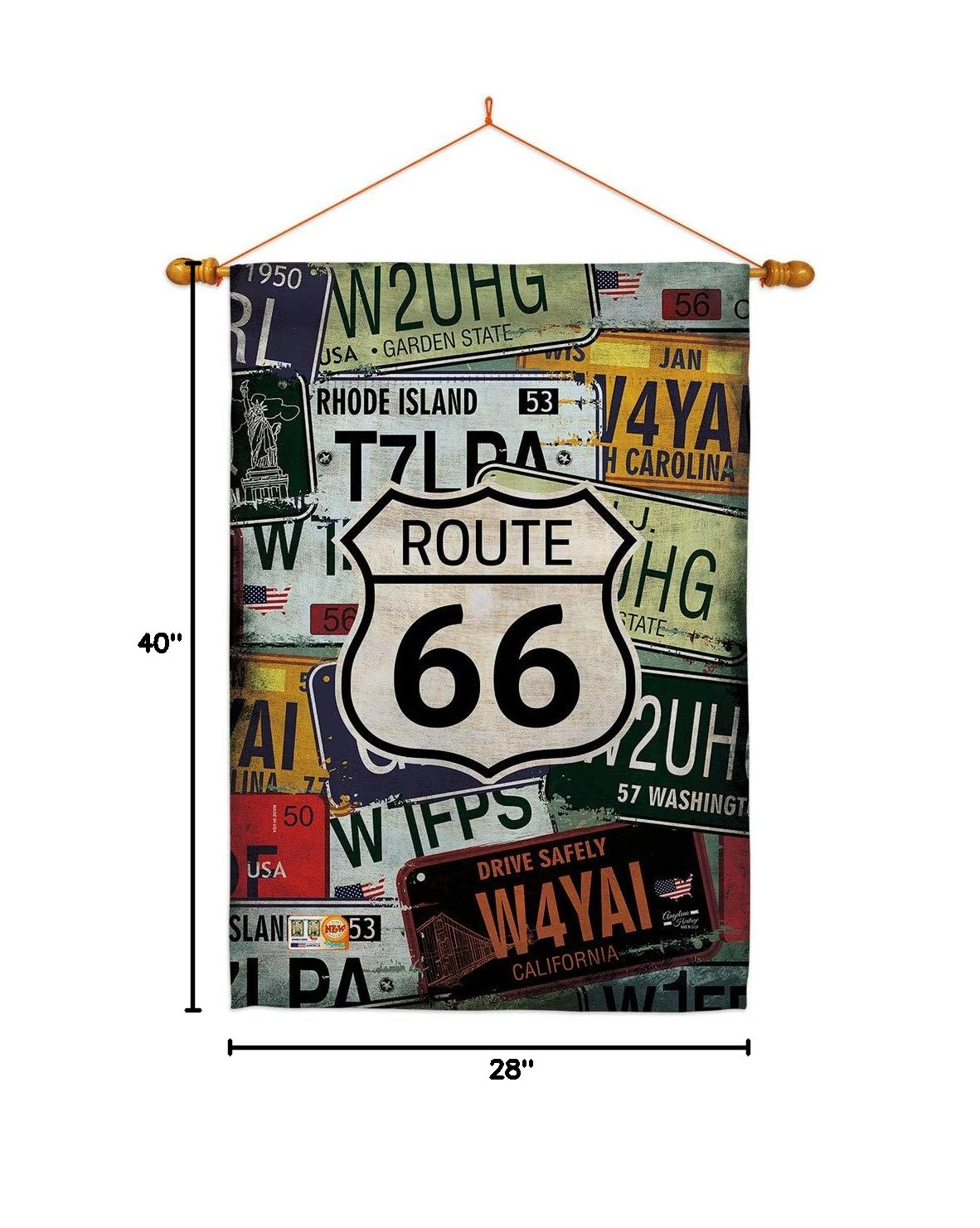 Route 66 Americana House Flag Set with Dowel - Double-Sided 28x40 Inch US Historic Decorative Yard Banner - Perfect for July 4th, Memorial Day, Veterans Day & Patriotic Home Decor - Made in USA