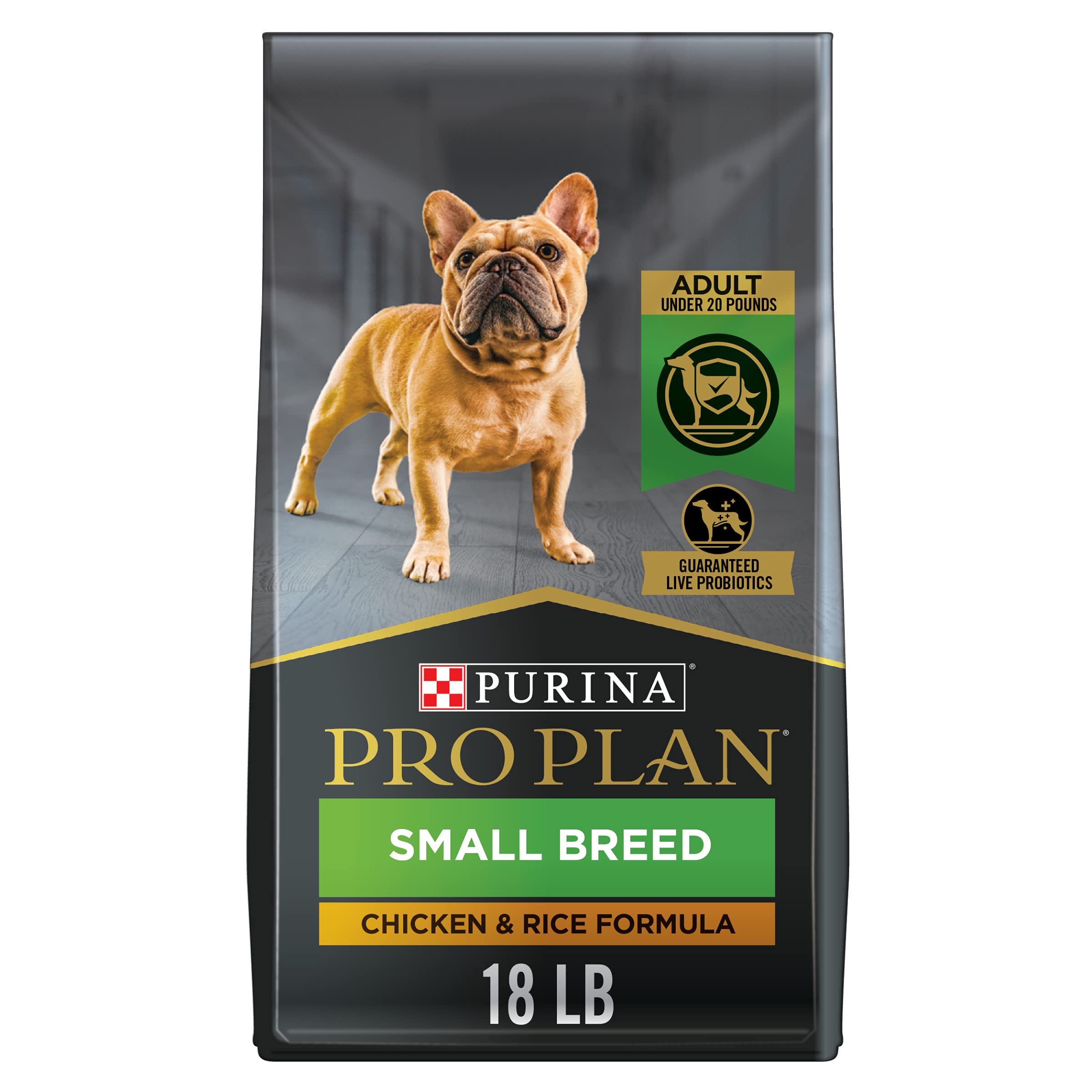 Purina Pro Plan Small Breed Dry Dog Food - Chicken & Rice Formula with Live Probiotics for Digestive Health - 18 lb Bag - Perfect for Toy & Miniature Dogs at Home or Travel