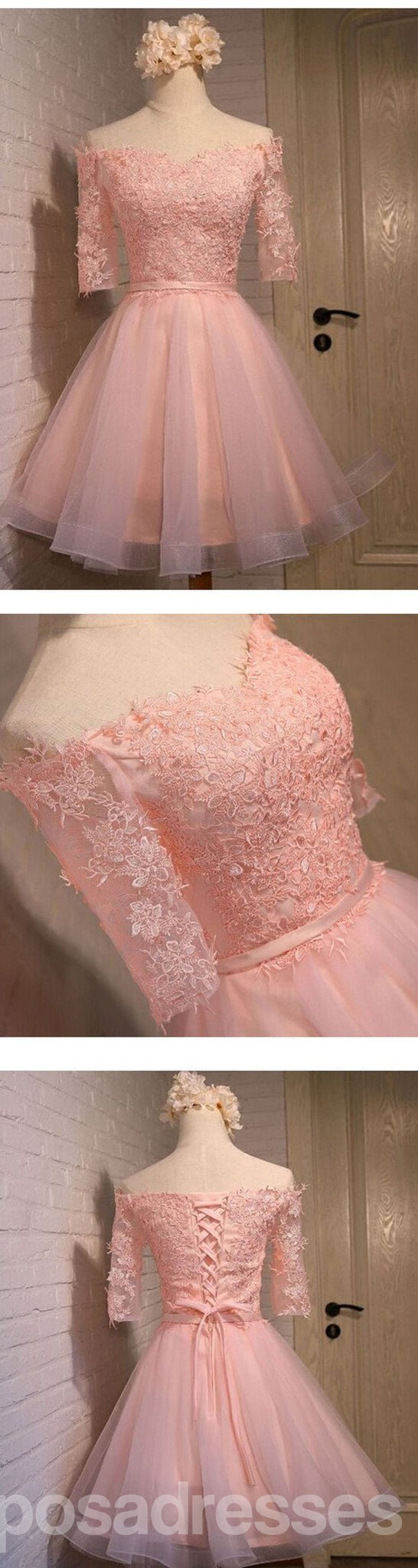 Elegant Long Sleeve Lace Pink Short Homecoming Prom Dresses for Women - CM0006 | Perfect for Formal Dances, Parties & Special Occasions