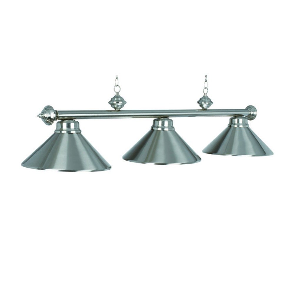 3 Stainless Steel Billiard Lights with Full Metal Shades - Perfect for Pool Table Lighting in Game Rooms & Bars