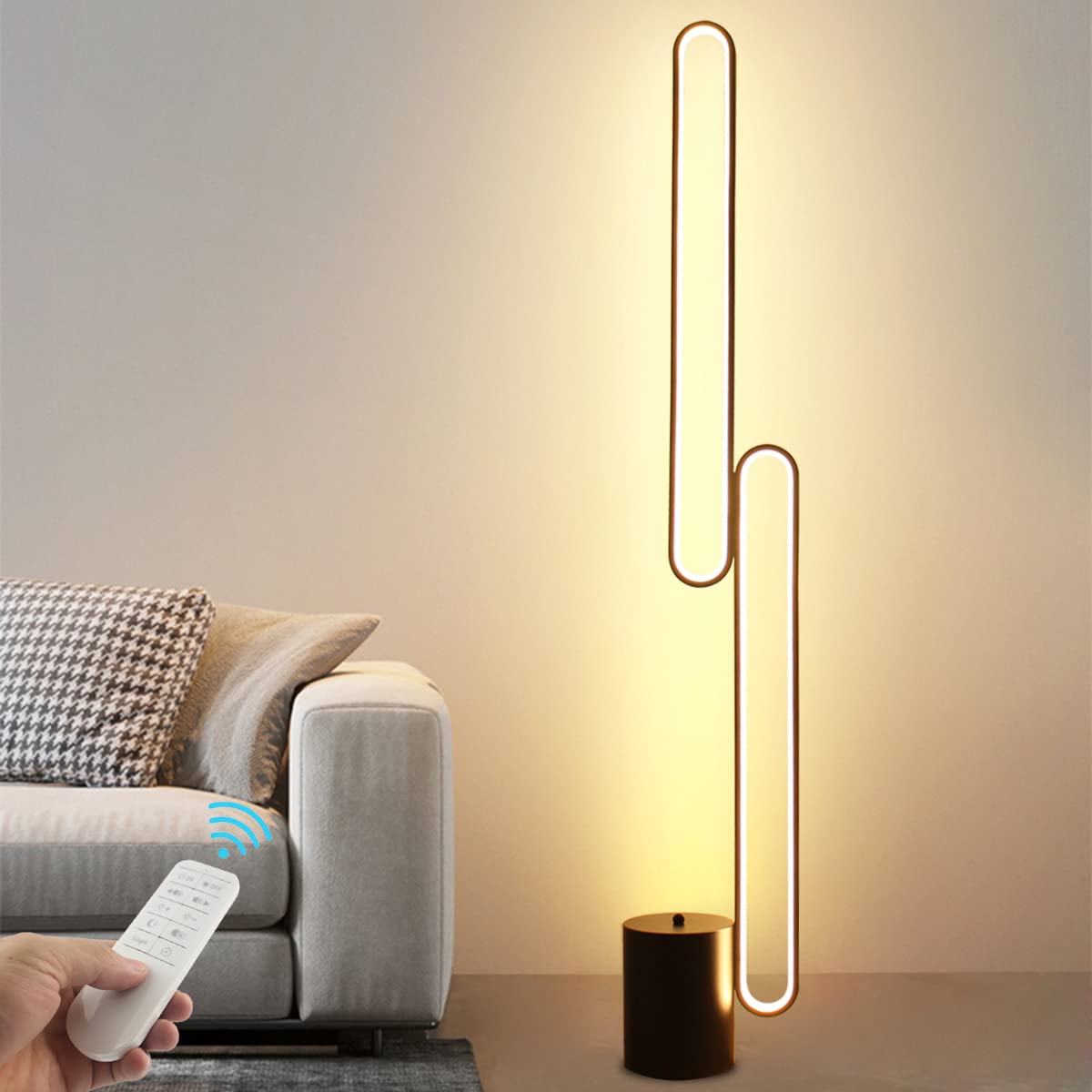 Modern LED Floor Lamp with Remote & Foot Switch - Dimmable Super Bright Standing Light in 3 Colors for Living Room, Bedroom, Office, Dining Room & Reading - Black | Stylish Home & Workspace Lighting Solution