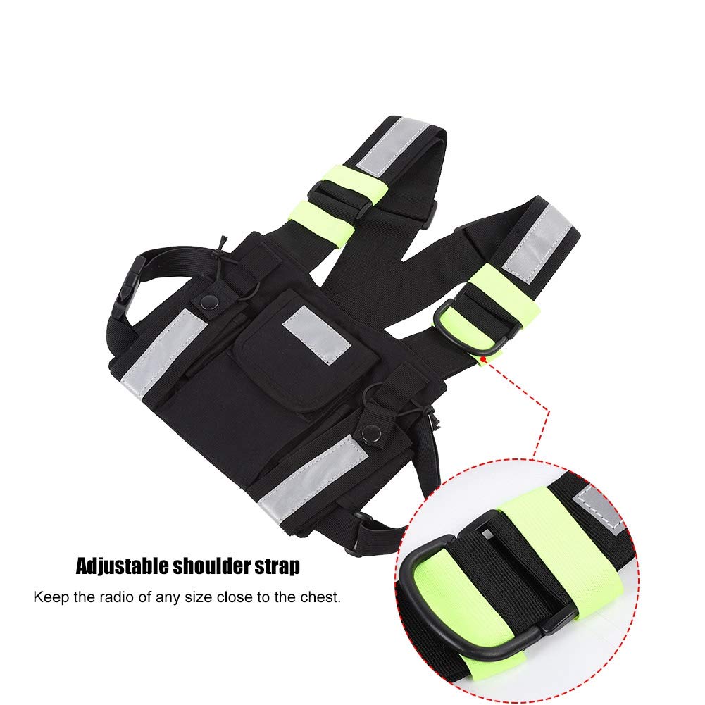 High Visibility Yellow Reflective Chest Band with Adjustable Strap & Two-Way Radio Carry Case - Safety Vest for Men & Women - Ideal for Construction, Cycling, Running & Outdoor Work