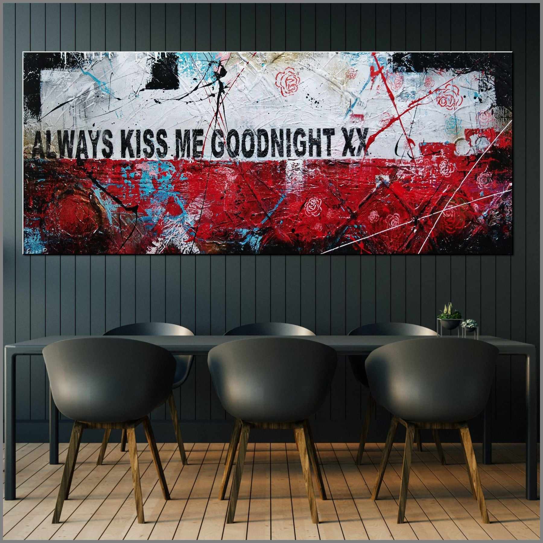Always Forever 200cm x 80cm Kiss Me Goodnight Urban Pop Art Abstract Canvas Painting - Modern Home Decor for Living Room, Bedroom Wall Art