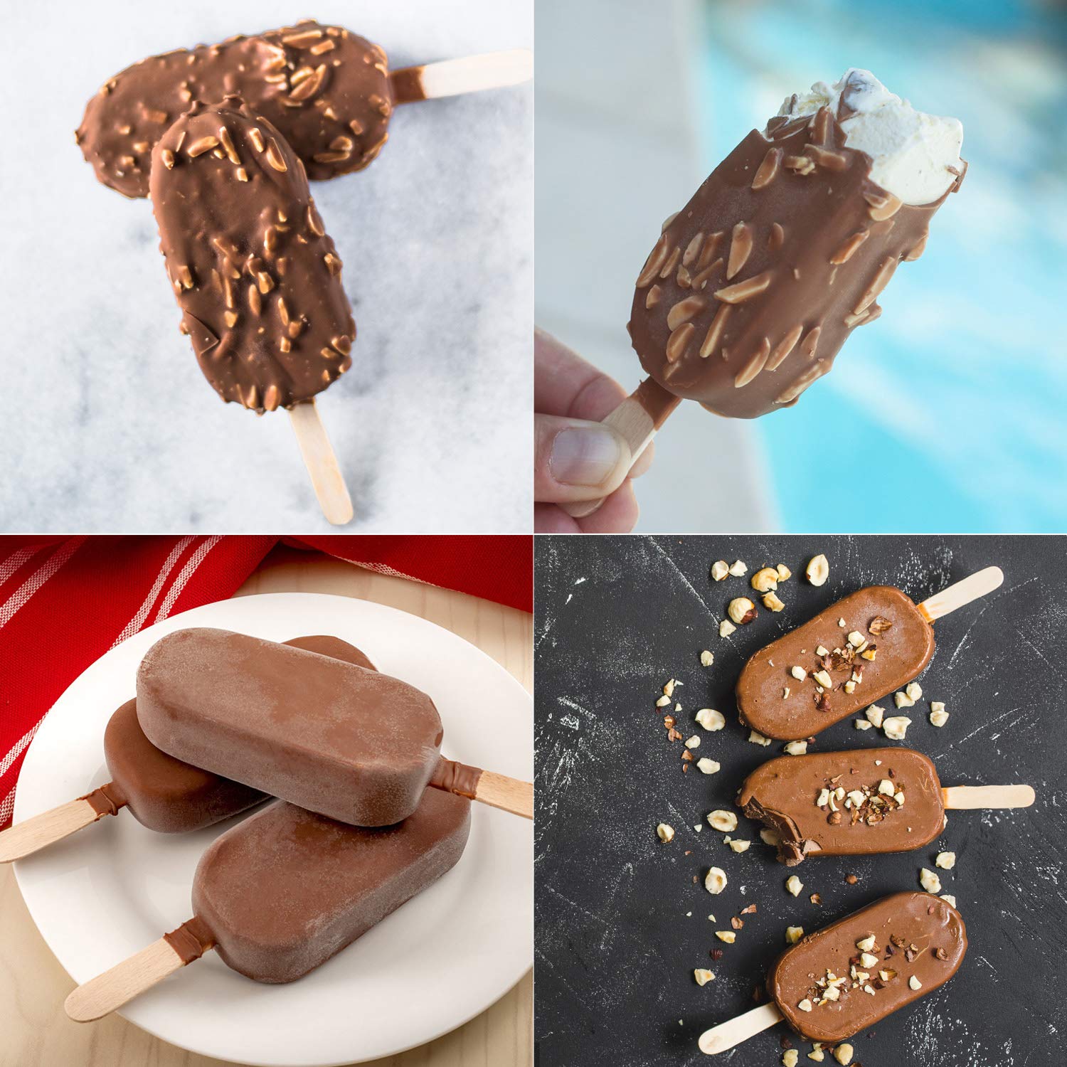 Ouddy Life 2-Pack Silicone Popsicle Molds with 50 Wooden Sticks - 4 Cavity Ice Pop Maker, Oval Cake Pop Mold for Homemade Ice Cream & DIY Frozen Treats - Perfect for Summer Snacks, Kids Parties & Healthy Desserts