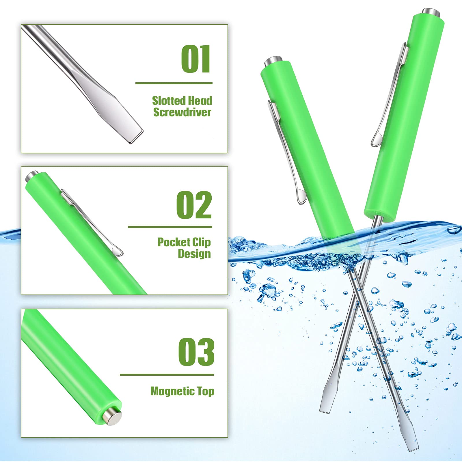 Honoson 5-Piece Magnetic Mini Pocket Screwdriver Set with Clip - Small Flathead Screwdriver Tools for Home, Office & Electronics Repair - Ideal for Mechanics, Electricians & Technicians (Green) - Perfect for DIY Projects, Phone Repair & Small Appliance Maintenance