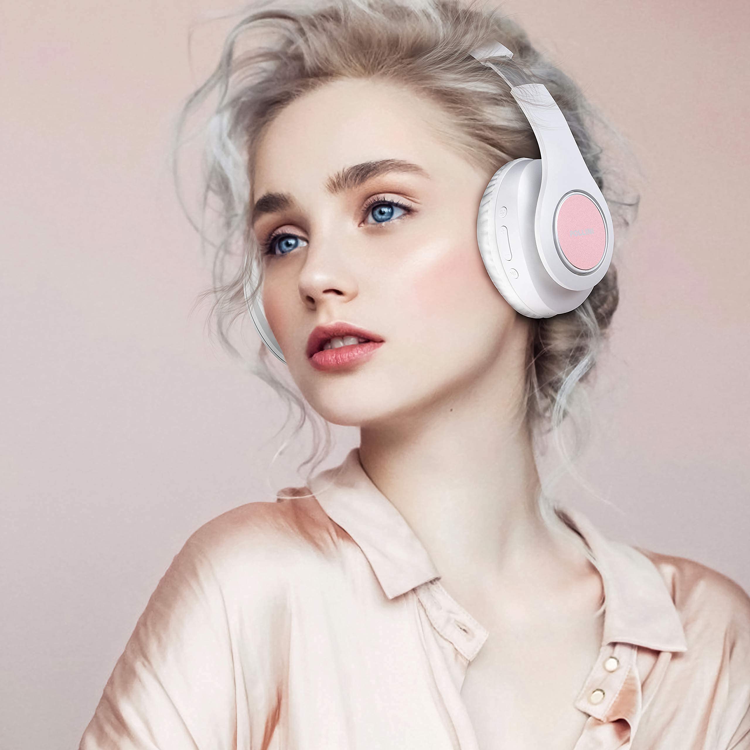 Pollini Wireless Bluetooth Headphones - 40H Playtime, Foldable Over-Ear Headset with Mic & Deep Bass Stereo - Soft Memory-Protein Earmuffs for iPhone/Android/PC - Perfect for Workouts, Commuting & Gaming (White)