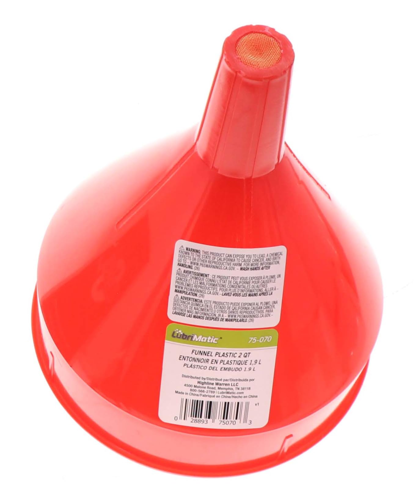 LubriMatic 75-070 2 Quart Polyethylene Plastic Funnel with Screen - Heavy Duty Oil & Fluid Funnel for Automotive, Home, and Workshop Use