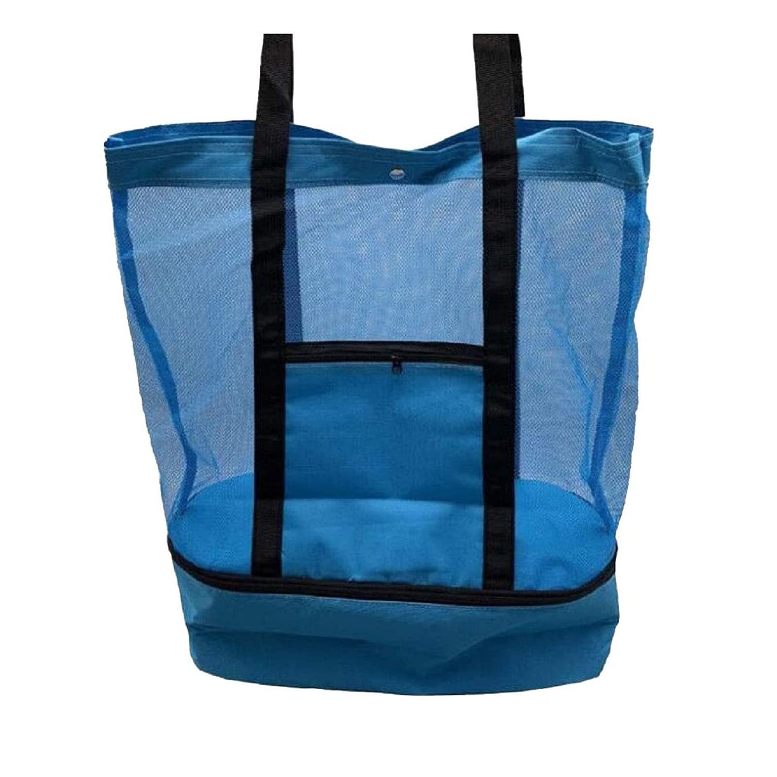 Beach Mesh Tote Bag with Detachable Cooler - Large Picnic & Pool Bag for Camping Travel (Blue)