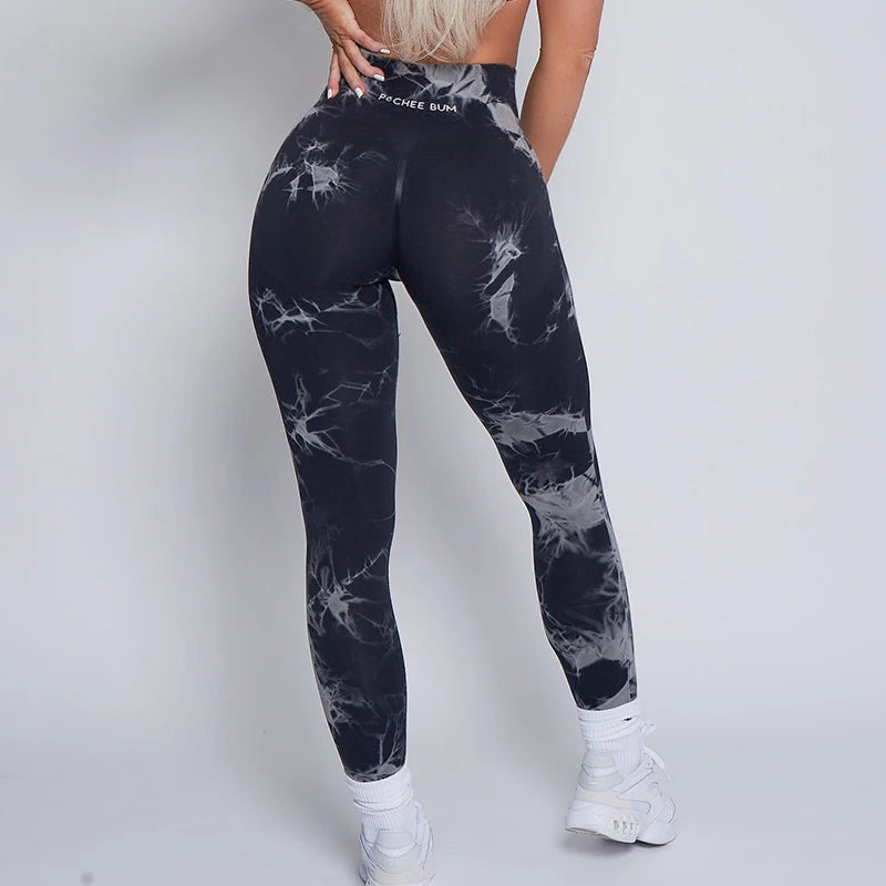 2023 Women's Seamless Tie-Dye Lightning Marble Leggings - High Waisted Gym Workout Pants for Running, Yoga & Fitness | Bubble Gum Color Bum Shaping Activewear for Women