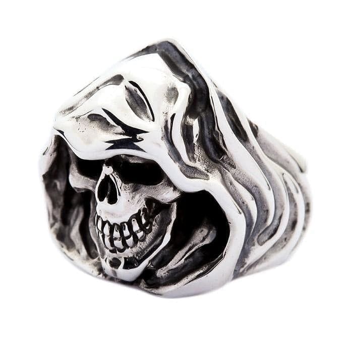 Grim Reaper Sterling Silver Hood Skull Ring for Men - Gothic Jewelry, Halloween Accessory, Biker Style Gift - Perfect for Dark Fashion & Costume Parties