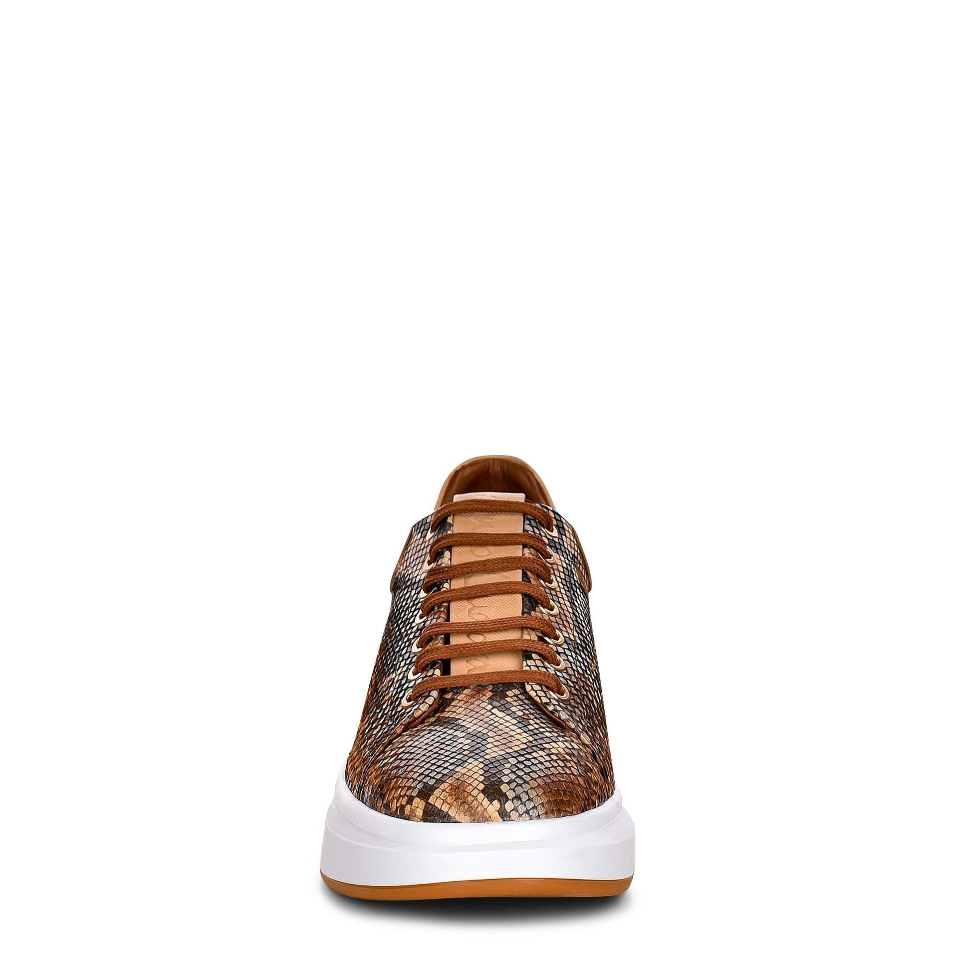 4P4PBVL Women's Casual Fashion Python Sneakers - Stylish Tobacco Brown Leather Shoes for Everyday Wear & Outfits