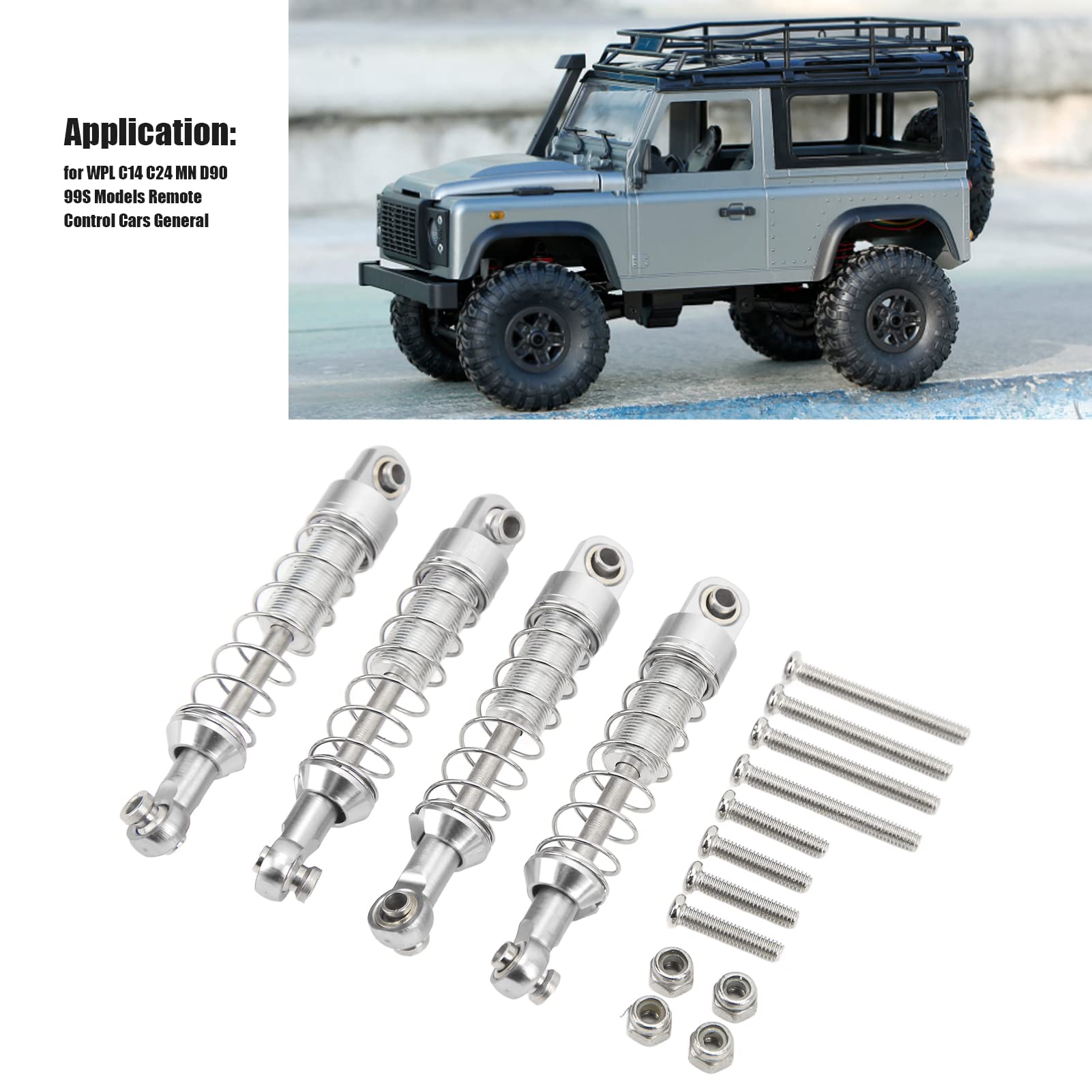 2 Pairs 60mm RC Metal Shock Absorbers for WPL C14 C24 MN D90 99S Models - Silver Alloy Upgrade Parts for Off-Road RC Cars | Perfect for Crawling, Racing & Trail Adventures