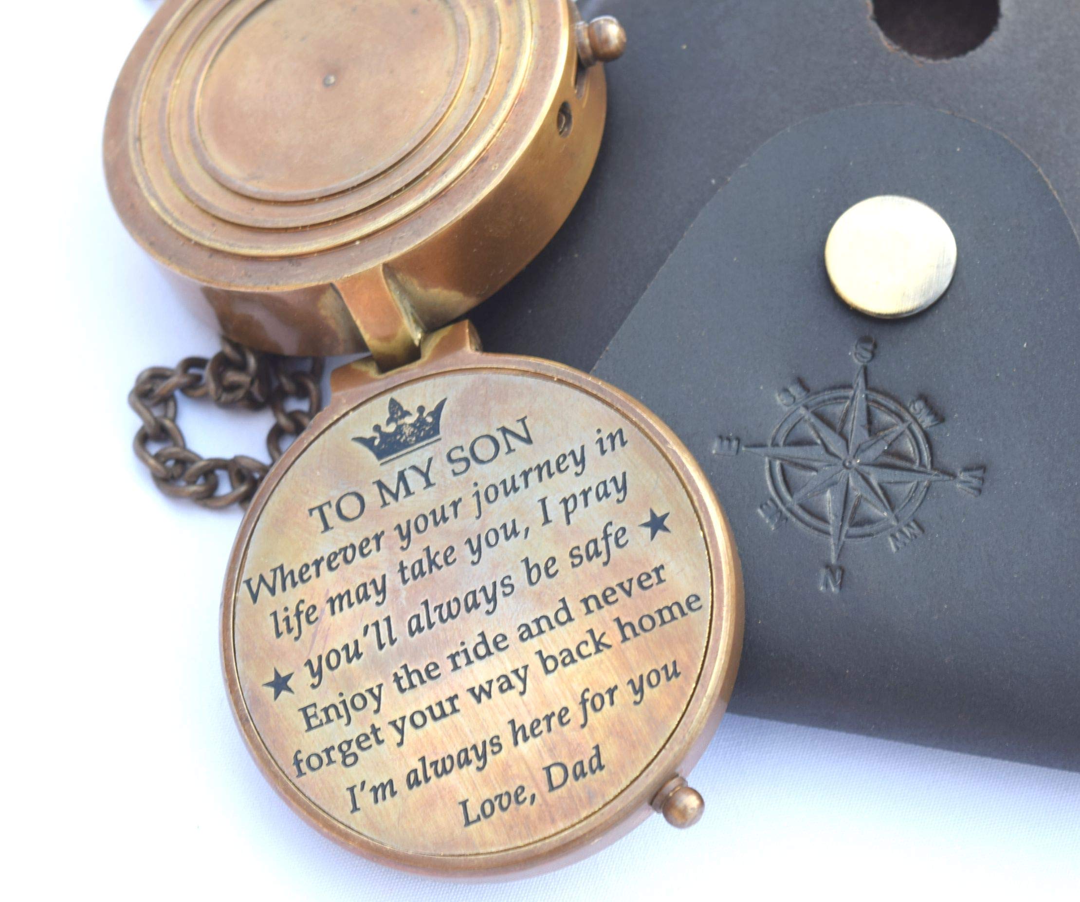 Personalized Compass Gift for Son - Engraved Dad to Son Keepsake - Unique Graduation, Birthday & Confirmation Gifts for Boys - Perfect for Outdoor Adventures & Special Occasions