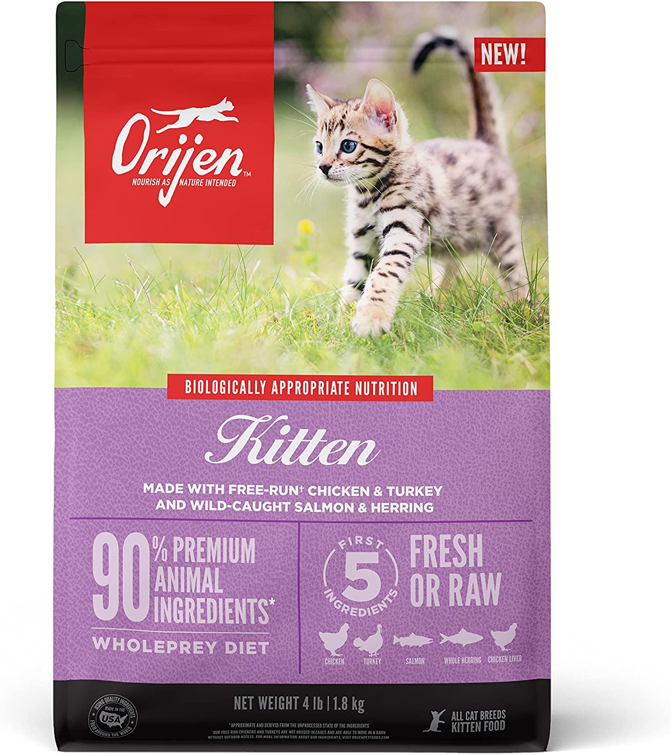 Premium Kitten Dry Food with Chicken, Turkey, Wild Salmon & Herring - High Protein Cat Food for Growing Kittens - Made in USA - Perfect for Weaning, Weight Gain & Healthy Development