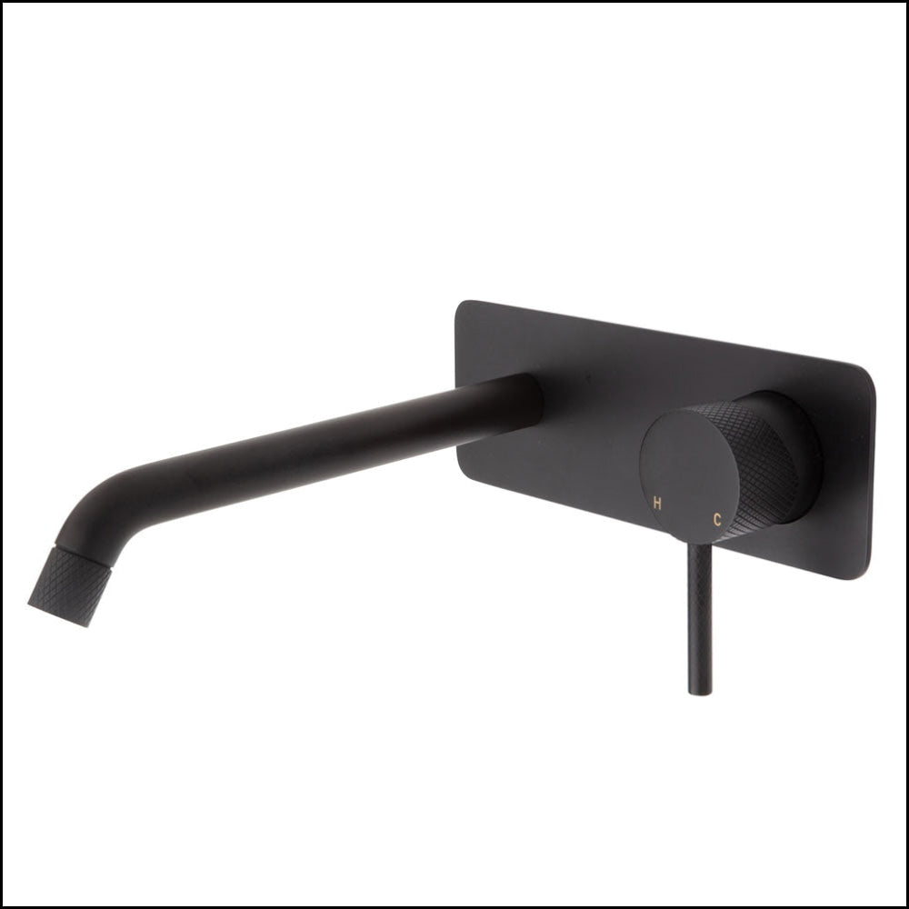 FIENZA Matte Black Axle Wall Basin & Bath Mixer Set with Soft Square Plate - 200mm Outlet (Model 231106B 200) - Perfect for Modern Bathroom & Spa Renovations