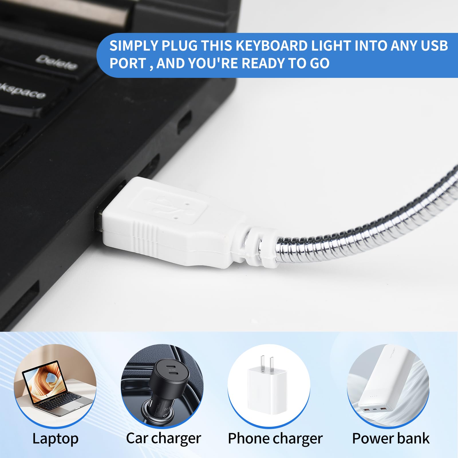 Portable USB LED Keyboard Light with 10 Lamp Beads, Flexible Gooseneck Design for Laptop, Reading, and Nighttime Typing, Blue (No Touch Switch, 1 Pcs) - Ideal for Home Office, Study, and Gaming