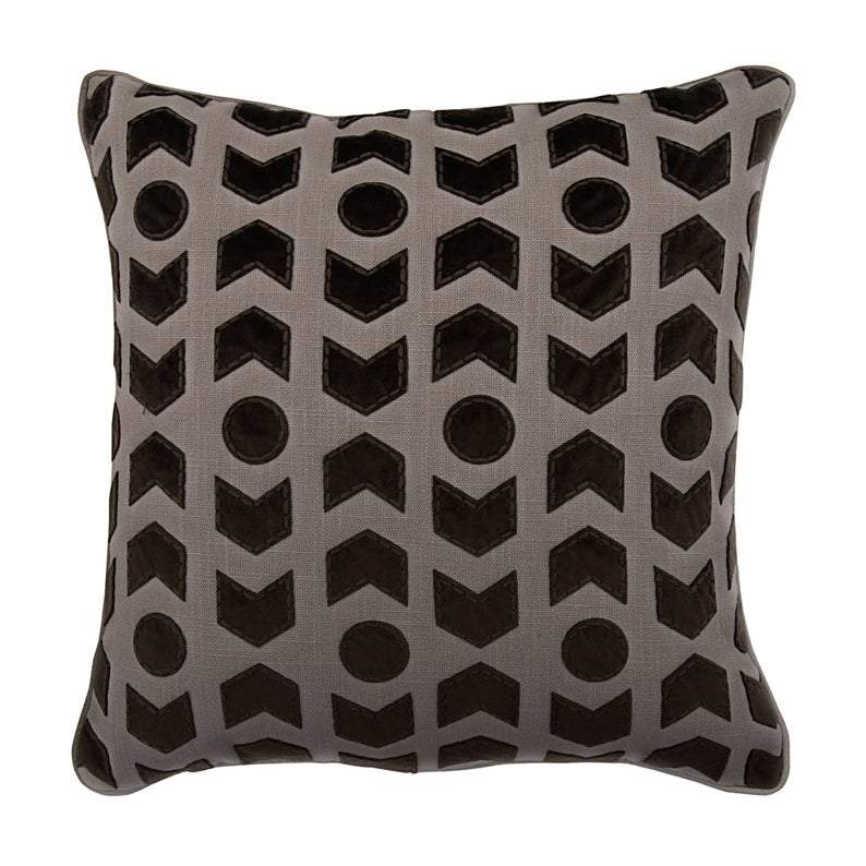Grey Linen & Suede Applique Wave Decorative Euro Sham Pillow Cover - Luxury Bohemian Bedroom Decor for Master Bedroom or Guest Room