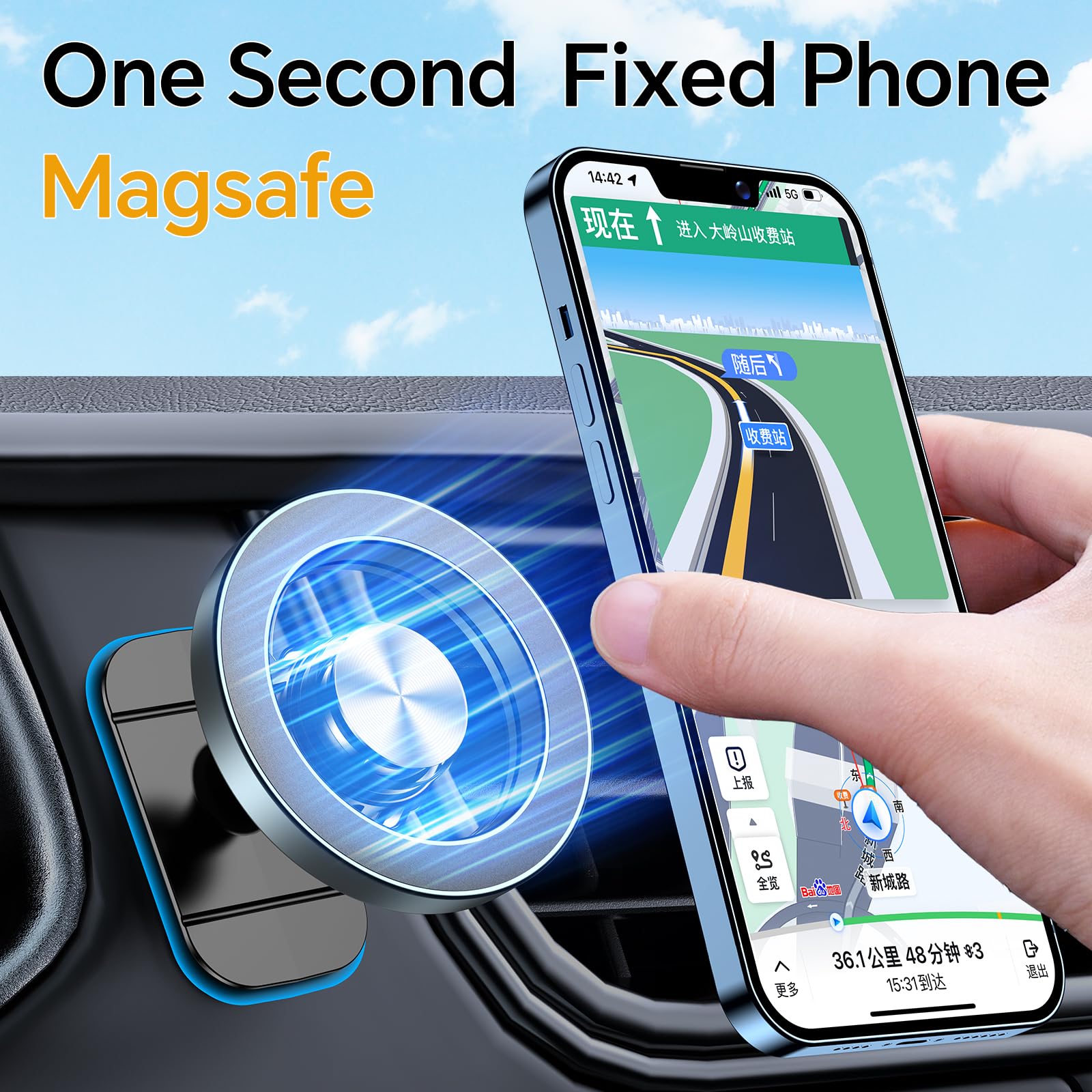 Magnetic Car Phone Holder with Magsafe - 360° Strong Mount for iPhone 16/15/14/13/12 - Perfect for Driving & Commuting