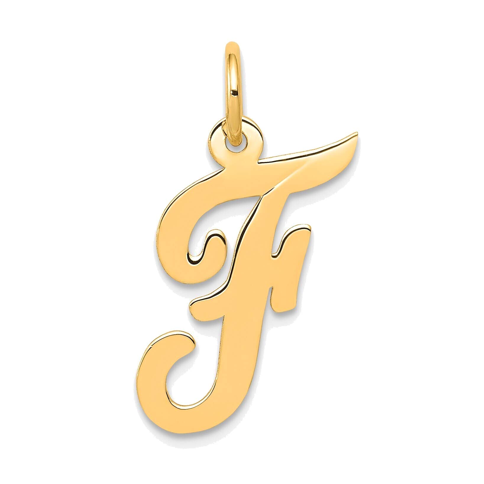 14K Yellow Gold Medium Script Initial F Charm Necklace for Women - Personalized Name Jewelry Gift for Her, Perfect for Birthdays, Anniversaries & Everyday Elegance