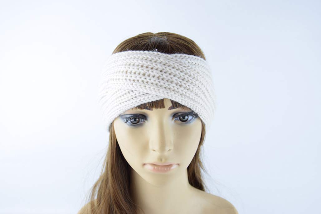 Women's Cable Knit Headband Ear Warmer - Soft Winter Head Wrap Hair Band for Cold Weather - Perfect for Skiing, Running & Outdoor Activities (Cream)