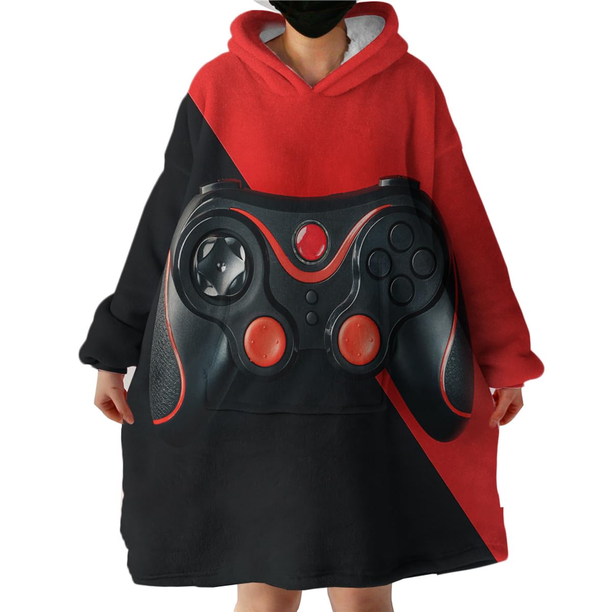 Sleepwish Gaming Wearable Blanket Hoodie for Boys - Cozy Sherpa-Lined Sweatshirt with Colorful Gamepad Design | Perfect for Gaming, Lounging & Cold Weather Comfort