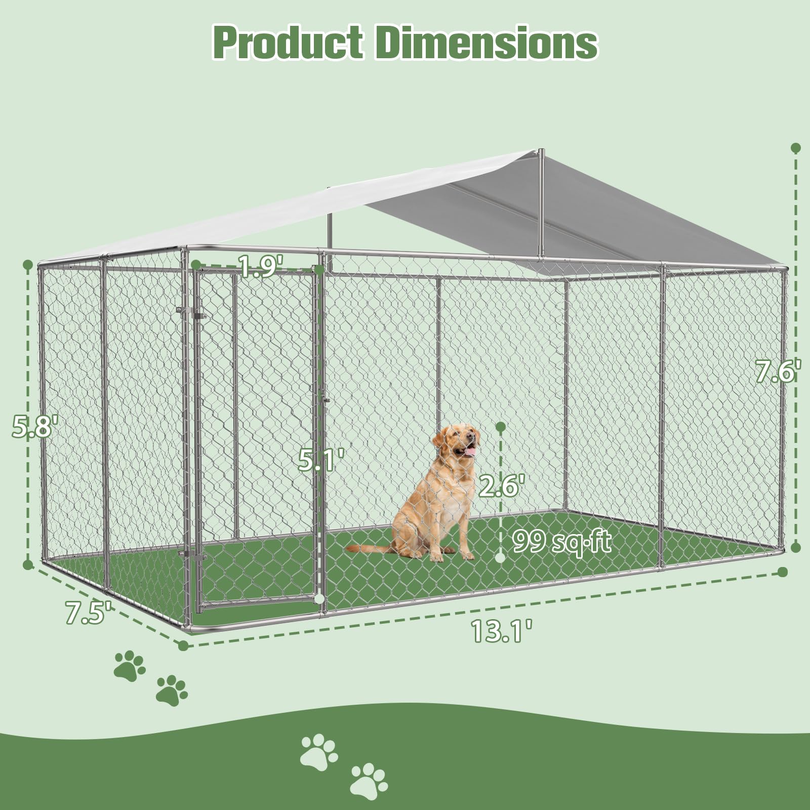 13.1×7.5×7.6FT Heavy Duty Outdoor Dog Kennel with Roof Cover - Large Chain Link Dog Cage Playpen with Lockable Door for Backyard, Garden & Patio (Ideal for Large Breed Dogs Protection & Outdoor Play)