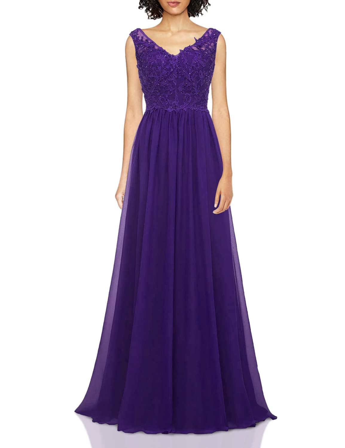 Elegant Long Lace Chiffon V-Neck Bridesmaid Dress - Formal Wedding Guest Gown for Women - Perfect for Weddings, Prom, and Special Occasions