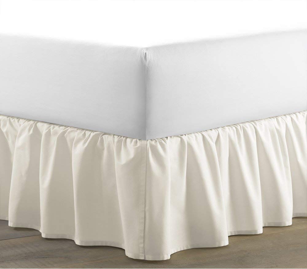 Premium 100% Cotton 800 Thread Count Ruffled Bed Skirt - Queen Size White Solid with 15