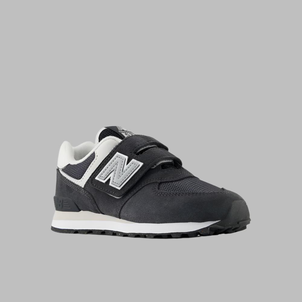 New Balance Kids' 574 Hook and Loop Sneakers - Black/Grey - Comfortable & Durable for School, Play & Everyday Wear
