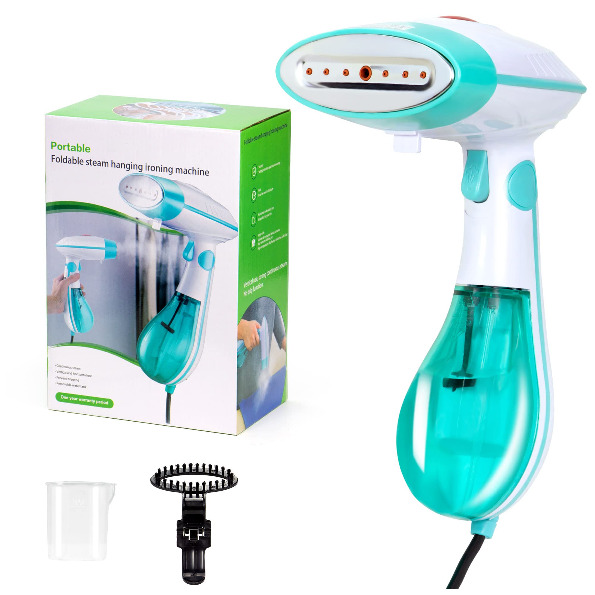 Powerful Handheld Steamer for Clothes - Portable Travel Garment Steamer with Fast 30-Second Heating | Foldable Design for Wrinkle-Free Outfits at Home & On-The-Go (Blue & White)