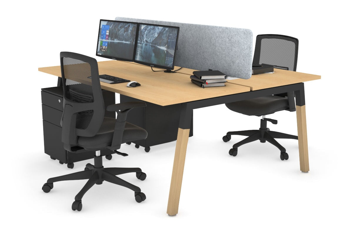 Quadro A Legs 2-Person Office Workstation with Wood Legs & Cross Beam [1600L x 700W] - Perfect for Shared Workspaces & Home Offices