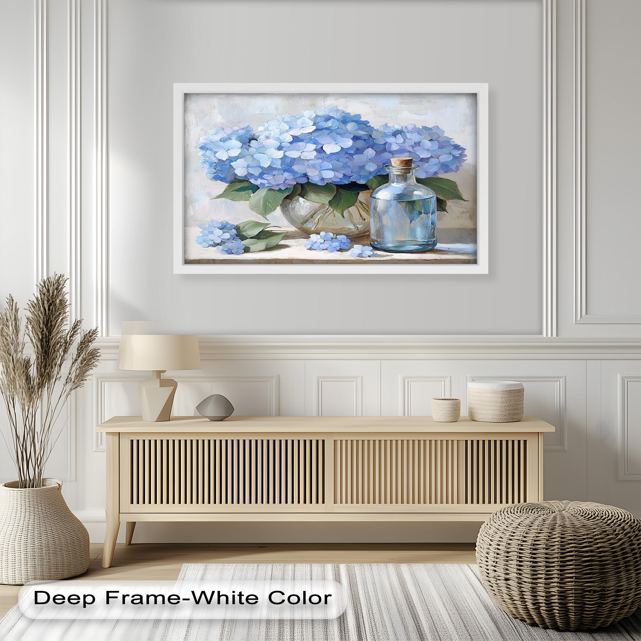 Blue Floral Still Life Oil Painting - Modern Wall Art for Living Room, Bedroom & Office Decor