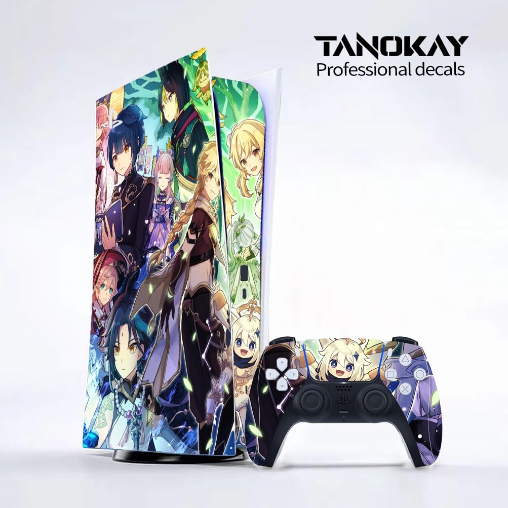 Genshin Impact PS5 Skin & Controller Wrap Set - Matte Vinyl Decal Stickers for Sony PlayStation 5 Disc Edition - Anime Gaming Accessories for Console Protection & Customization | Perfect for Gaming Rooms, Streamers & Anime Fans