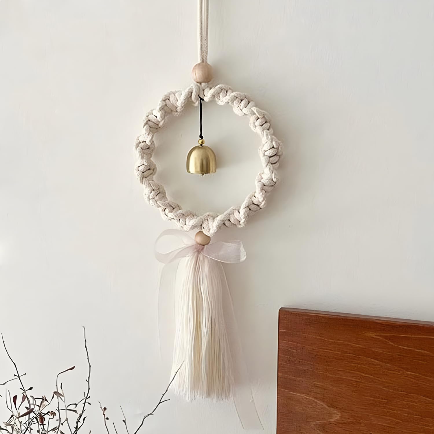 Handmade Cotton Rope Wind Chimes - Boho Hanging Decor for Nursery, Bedroom & Living Room | Natural Woven Pendant for Relaxing Outdoor & Indoor Spaces