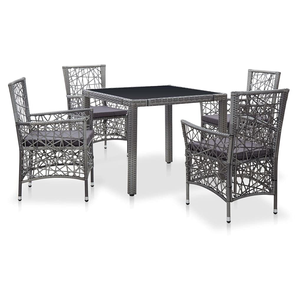 5-Piece Gray Poly Rattan Outdoor Dining Set with Coffee Table - Patio Furniture Sectional Sofa & Wicker Conversation Set with Cushions - Perfect for Backyard, Garden, Poolside & Terrace Relaxation