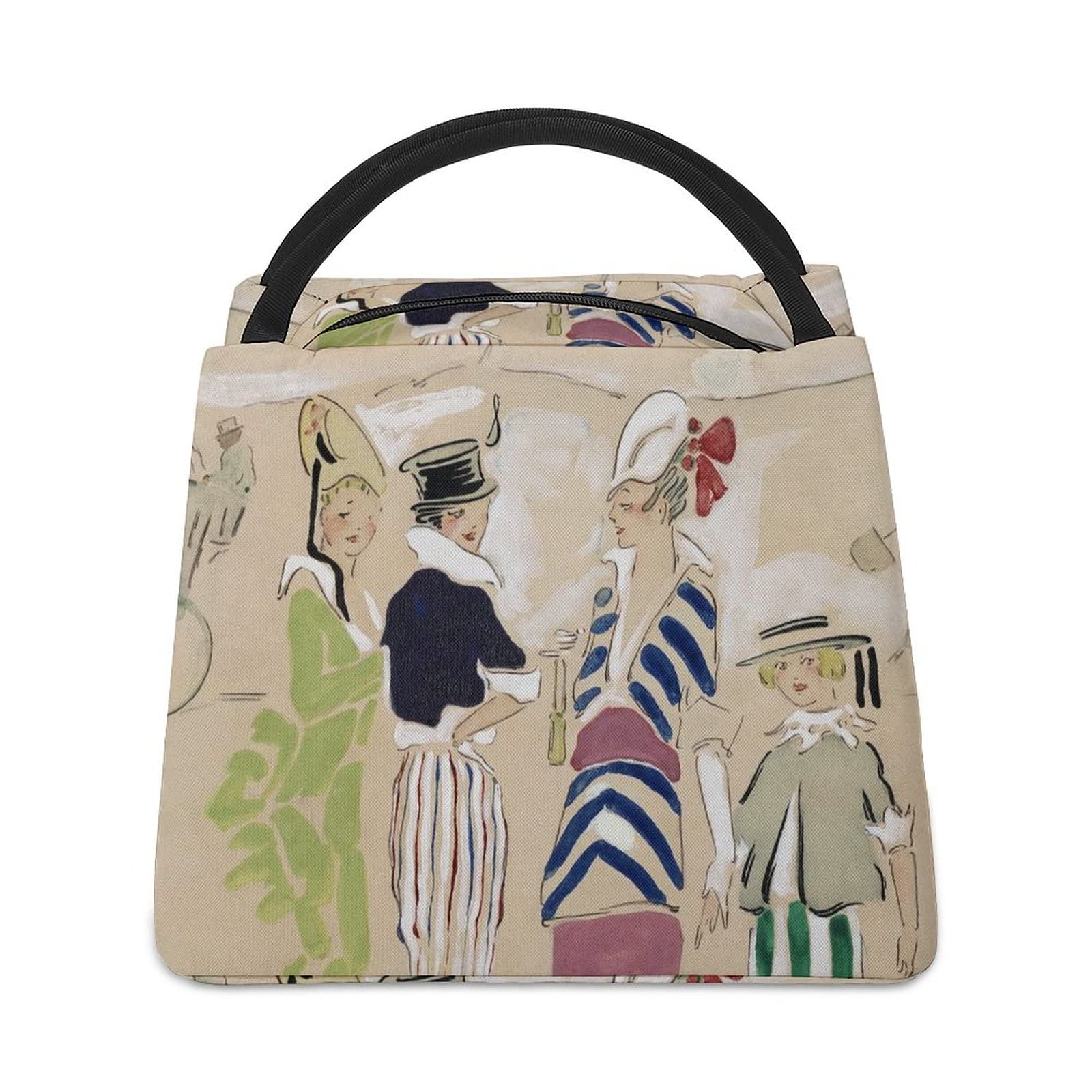 Portable Insulated Lunch Bag for Women - Camping, Hiking & Picnic Meals - Retro Oil Painting Design with Aluminum Foil Lining - Perfect for Outdoor Adventures, Work & School Lunches