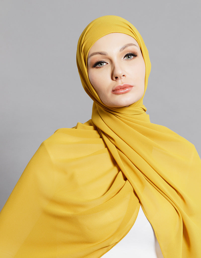 Elegant Chiffon Shawl in Shades of Yellow - Lightweight Scarf for Women, Perfect for Weddings, Parties & Evening Events