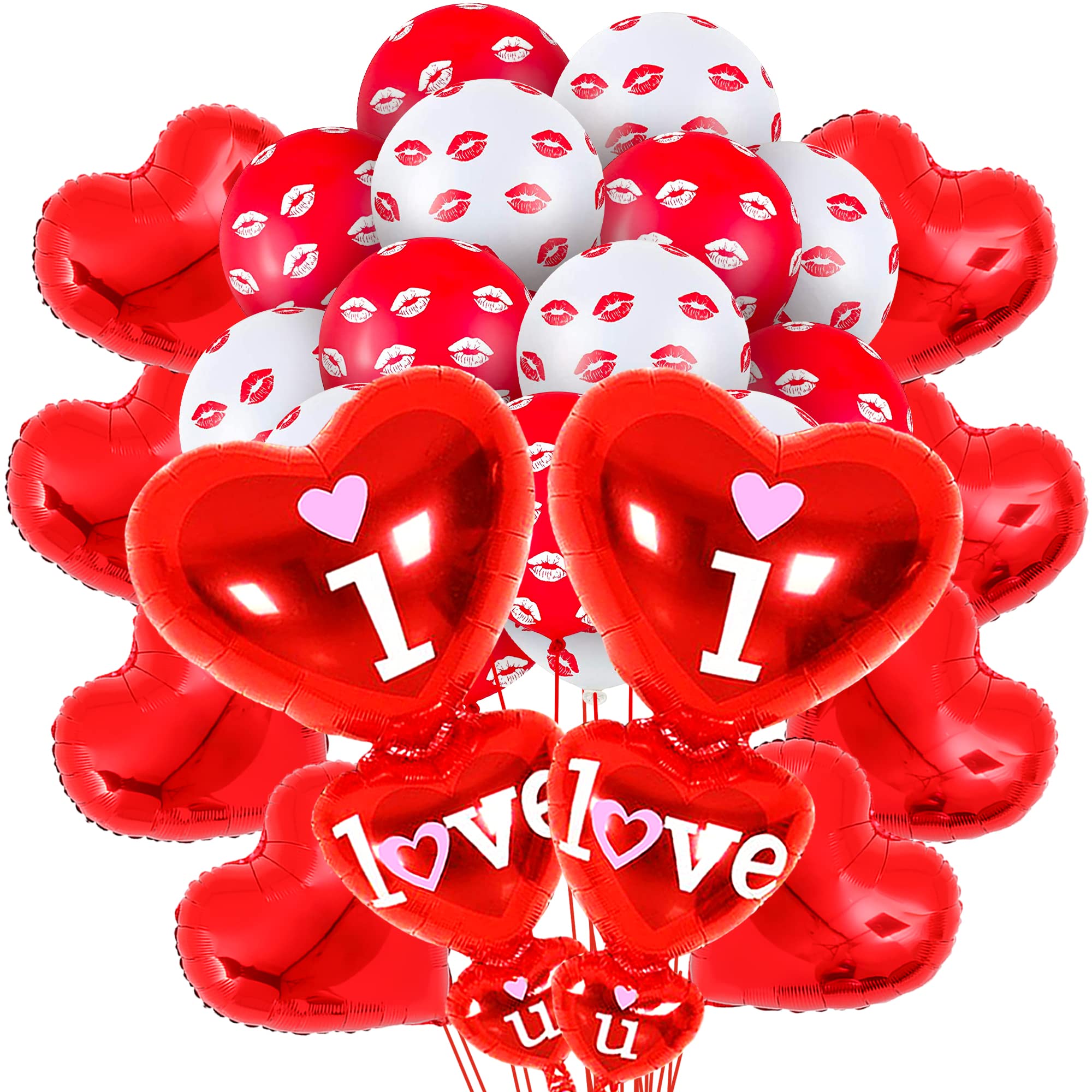 XtraLarge 12+2 Red Heart Balloons - Big Pack of 34 | Romantic Kiss Lip Balloons for Valentine's Day, Anniversary & Birthday Decorations | Heart Shaped Balloons for Special Nights, Party Decor, Wedding Proposals & Romantic Surprises