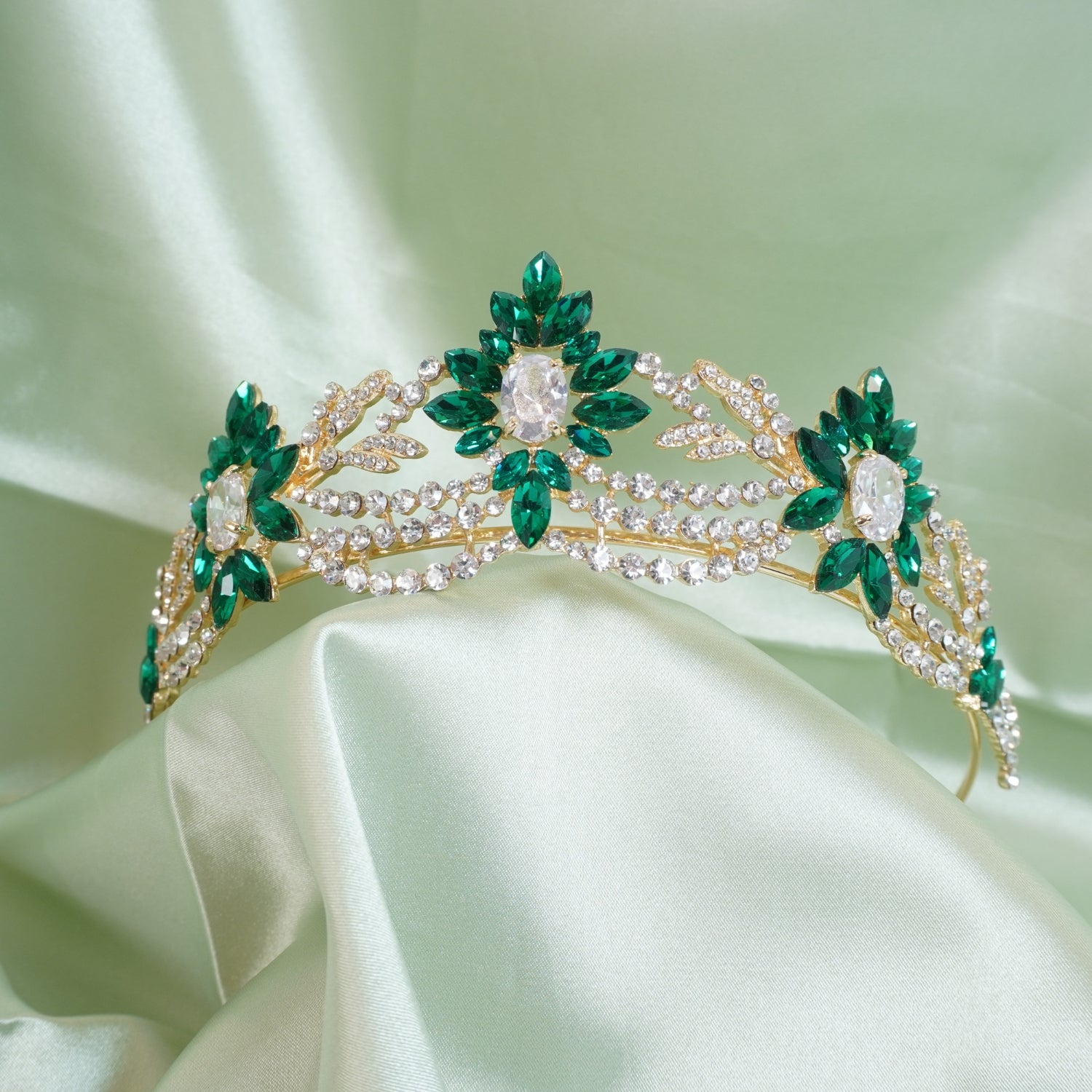 Queen Crystal Crown Bridal Tiara for Women - Vintage Rhinestone Princess Crown with Green Accents | Perfect for Weddings, Prom, Pageants & Costume Parties